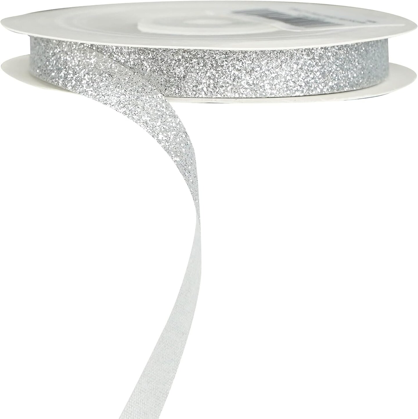 Silver Glitter Ribbon - 3/8 inch x 25 Yards Sparkly Ribbon for Gifts, Wrapping, Cards, Crafts, Wreaths, Hampers, Christmas Decor, Wedding, Party, Home Decoration