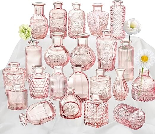 Set of 22 Clear Glass Bud Vases – Mini Rustic Centerpiece Vases for Wedding & Home Decor