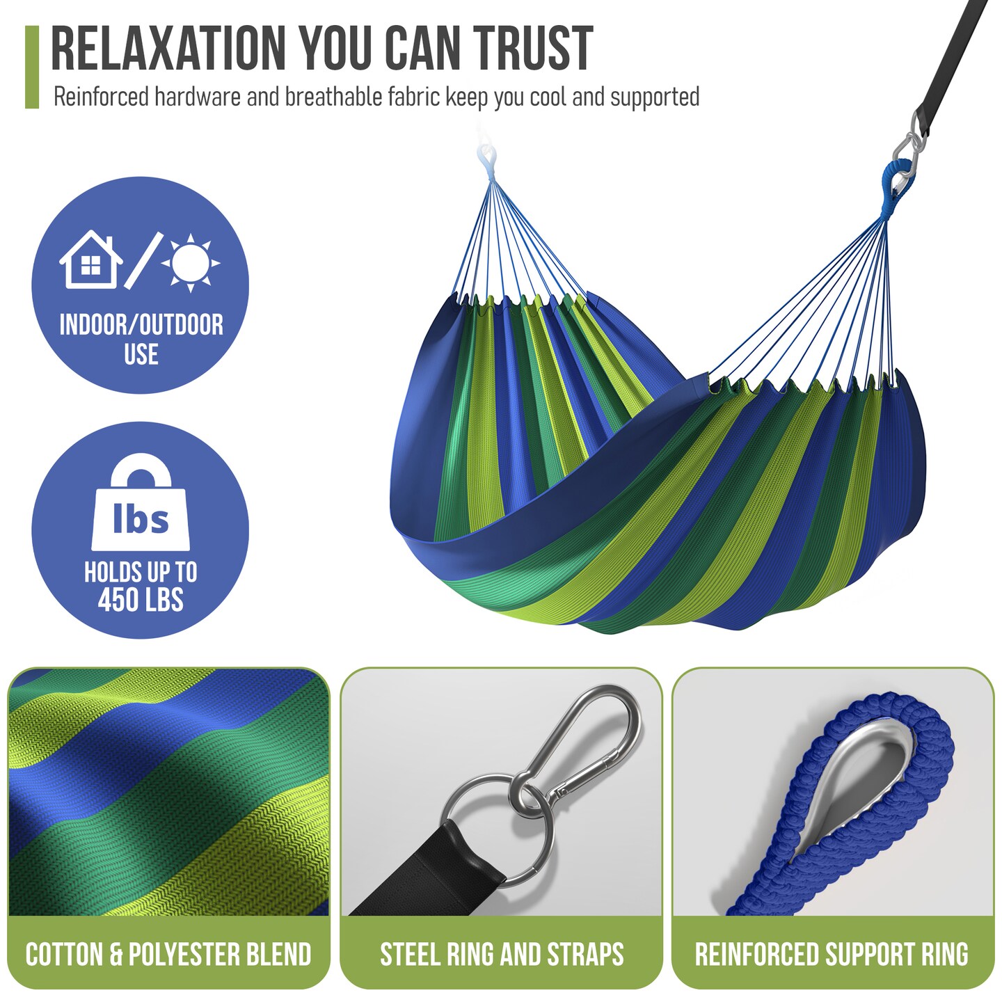 Sorbus Double Hammock With Steel Stand - Portable Carrying Case