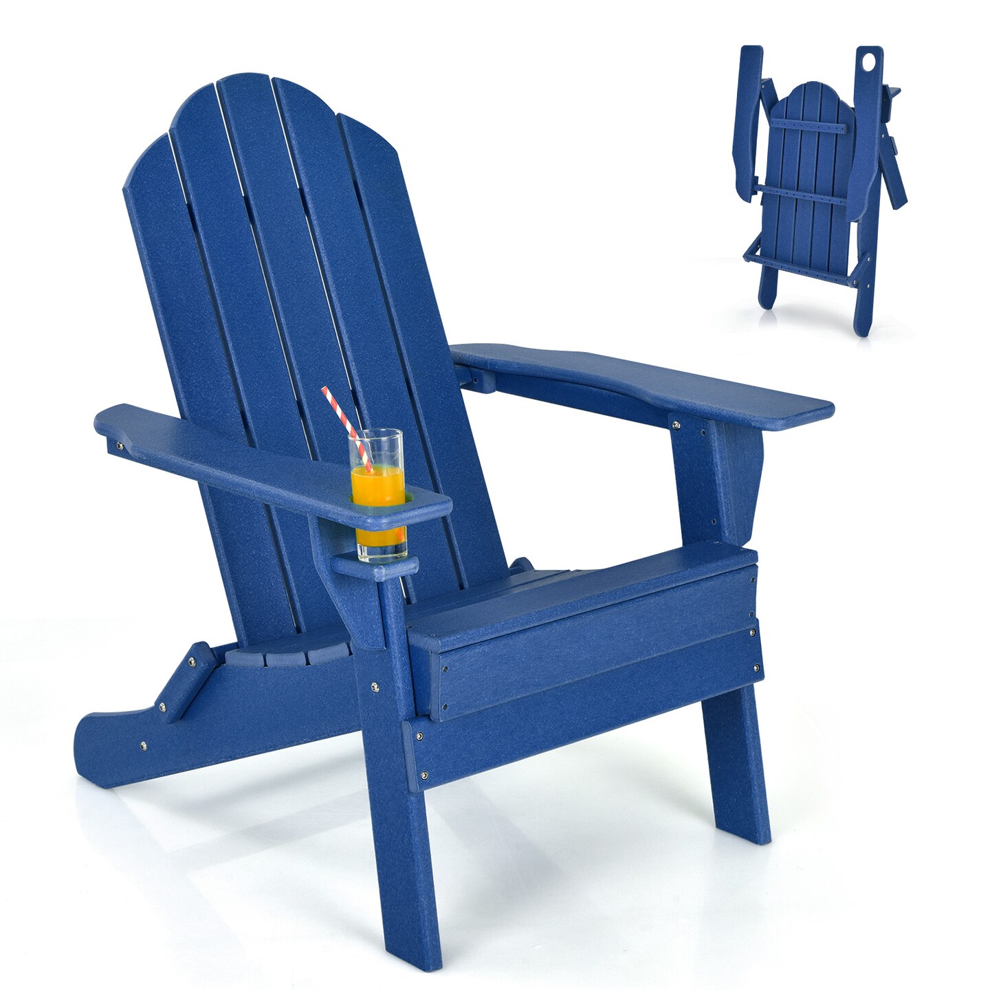 Foldable PE Weather-Resistant Adirondack Chair with Triangular Support for Garden and Patio