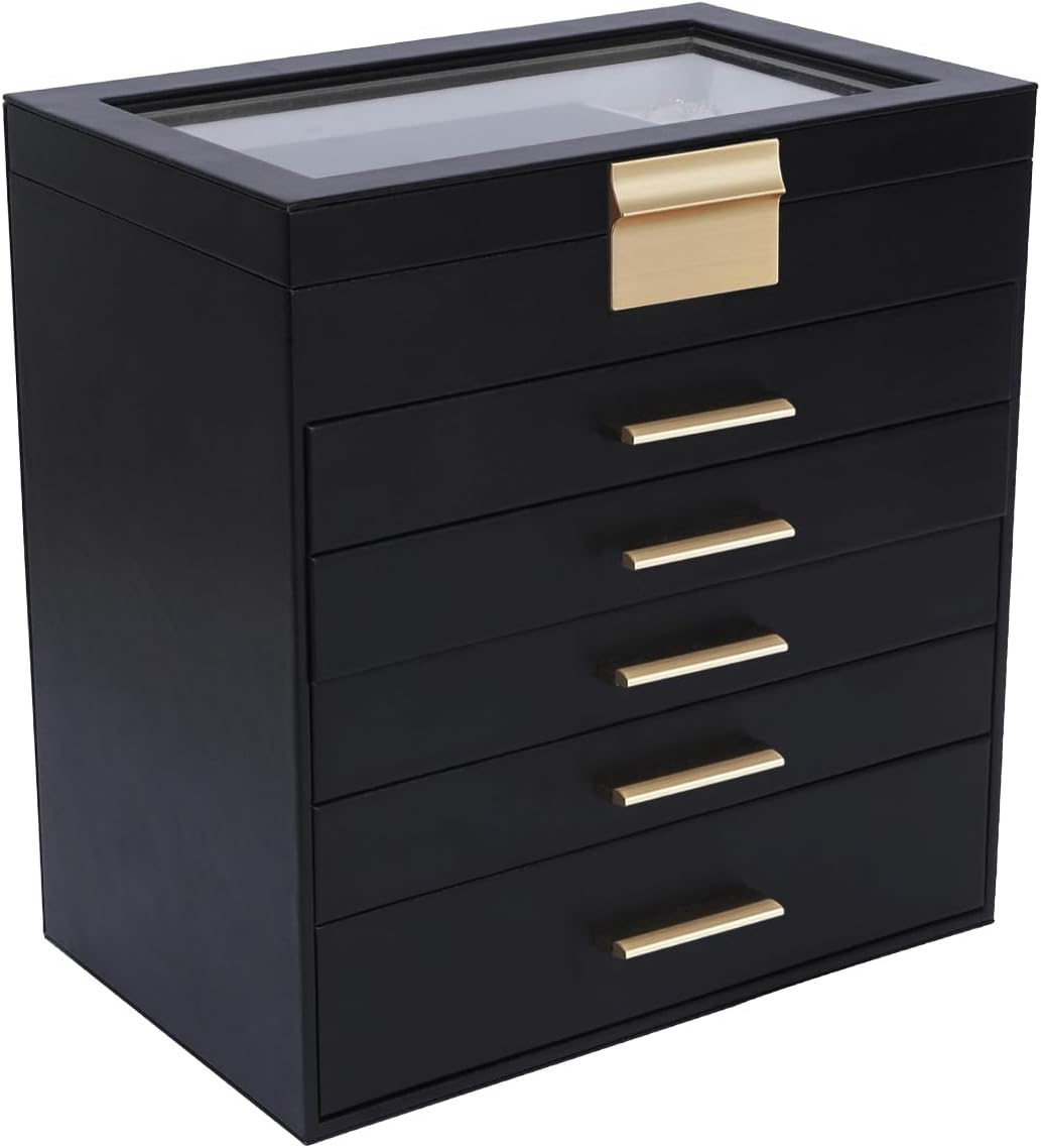 Jewelry Boxes for Women, White and Black 6 Layer Large Jewelry Box for Necklace, Bracelet, Earrings, Rings Storage, Jewelry holder Organizer for Girls Gift (Clear Black, 6 layer)