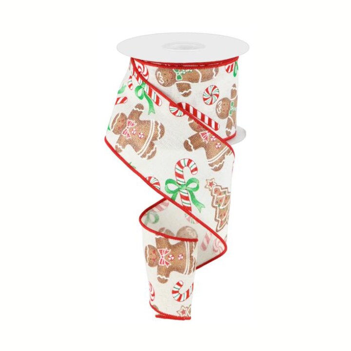 Gingerbread Christmas Ribbon | 2.5"x10yd Cotton Burlap Wired Bow Ribbon-RG0185837
