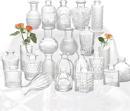 Set of 22 Clear Glass Bud Vases &#x2013; Mini Rustic Centerpiece Vases for Wedding &#x26; Home Decor