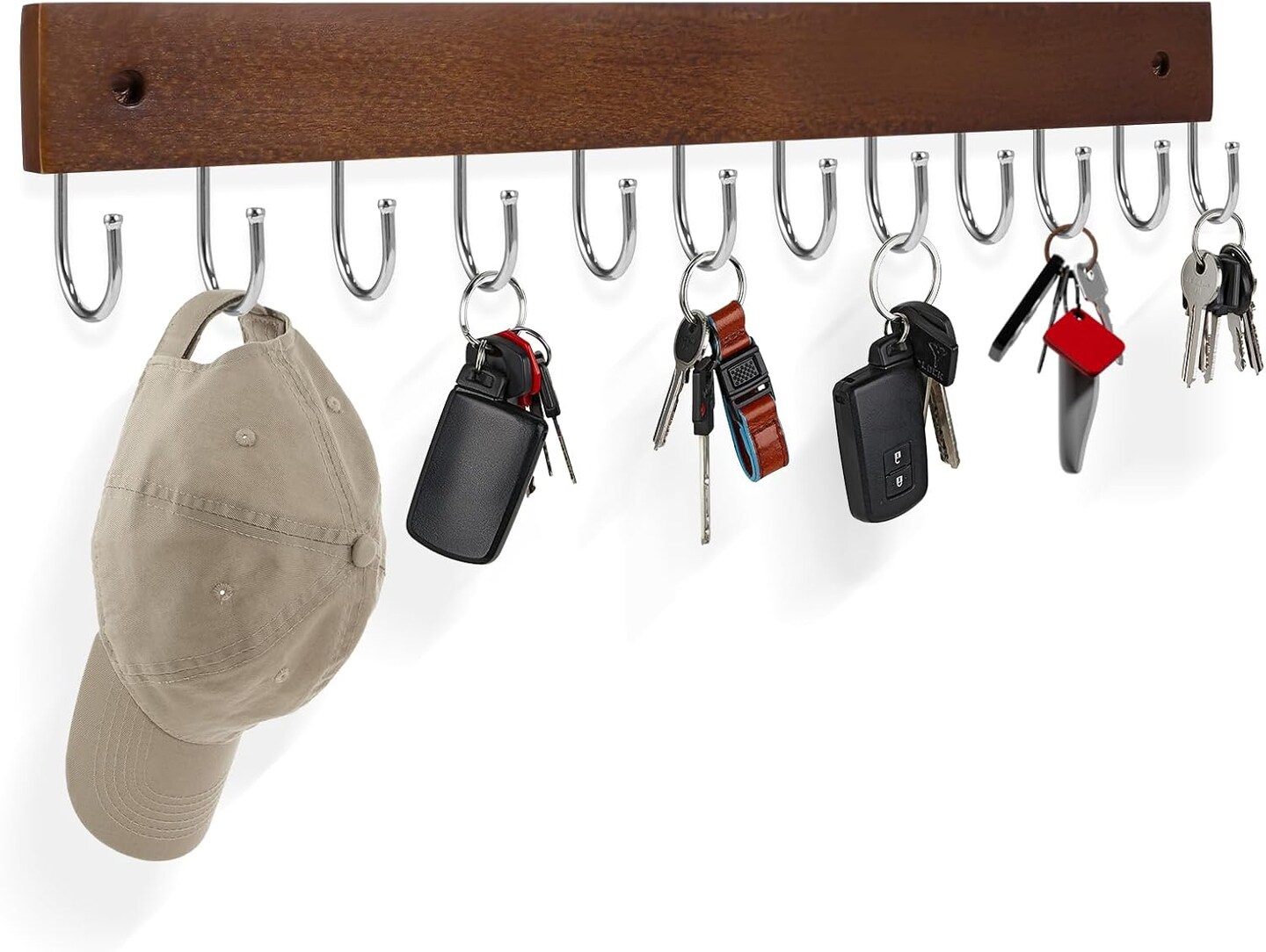 Key Hooks, Key Hooks for Wall Mounted with 12 Hooks, for Entryway, Bathroom, Hallway and Kitchen (Brown Color) (1 Pack)