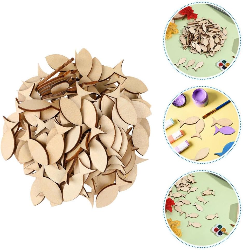 Wooden Crafts Wood Fish Cutout 50pcs Unfinished Wooden Shapes Mini Fish Shaped Slices Pieces DIY Embellishment for Summer Ocean Nautical Decoration Wooden Animals