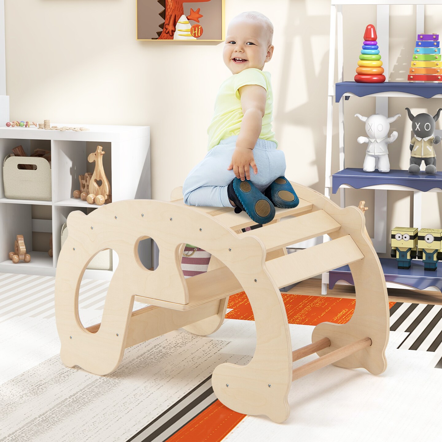 Kids 2-in-1 Rocking Horse Arch Climber Safe and Fun Toy for Playrooms