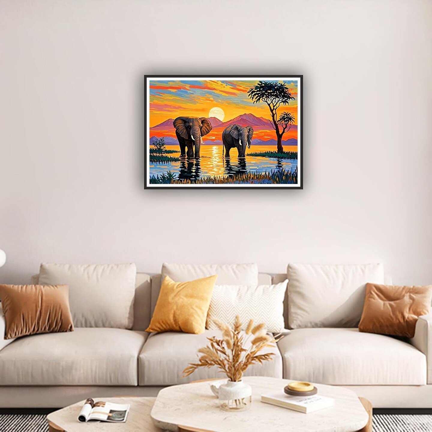 Landscape Scenery Diamond Art Painting Kits for Adults: Elephant Diamond Art Painting Sunset DIY 5d Diamond Art Kit Full Drill for Wall Decor