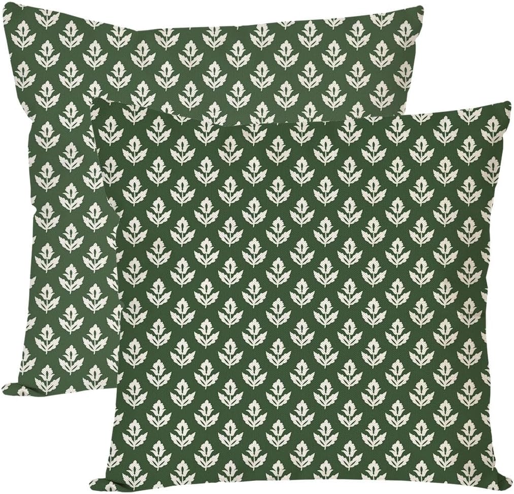 Vintage Floral Throw Pillow Covers 18x18 Inch Set of 2 Green Flower Cottagecore Outdoor Spring Christmas Decorations Decorative Throw Pillow Case for Home Bed Living Room Couch Decor