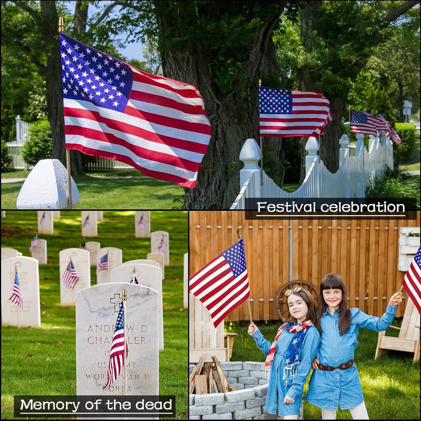 50 Packs USA Stick Flags 12 x 18 Inch Small American Flag 4th of July USA Flag Red White Blue Lawn Flags with Wooden Pole and Spear Tip