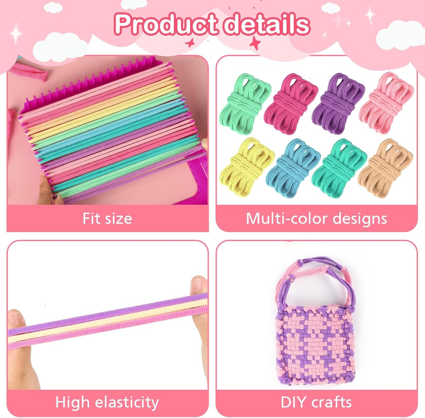 800 PCS Loom Loops 6 7 inch Pastel Weaving Loom Loops Potholder Colorful Loops Elastic Weaving Loops Craft Flexible Loom DIY Kit Colorful Weaving Crafts for Kids Adults DIY Crafts Supplies