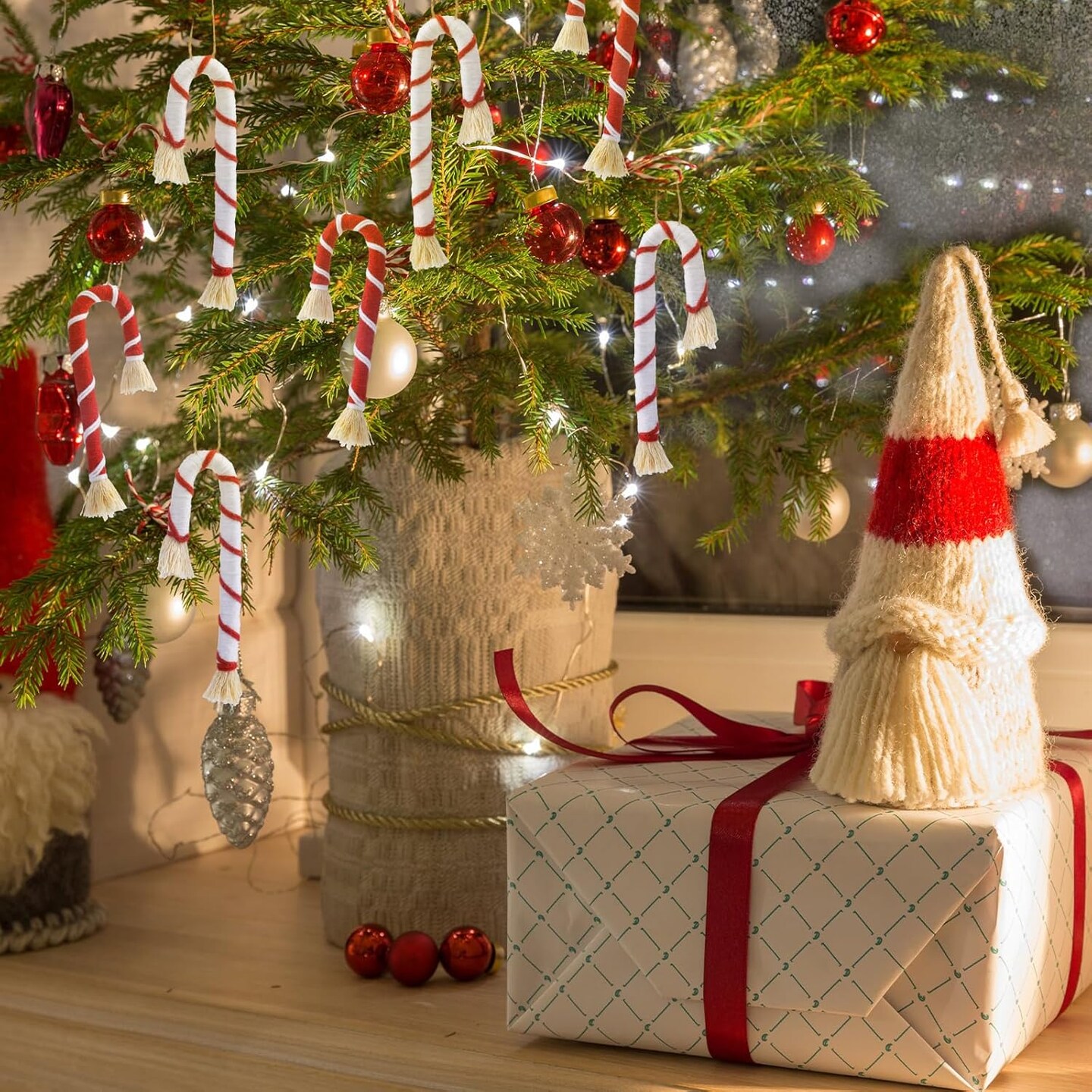 8 Pcs Christmas Macrame Candy Cane Ornaments (5 Inch)
