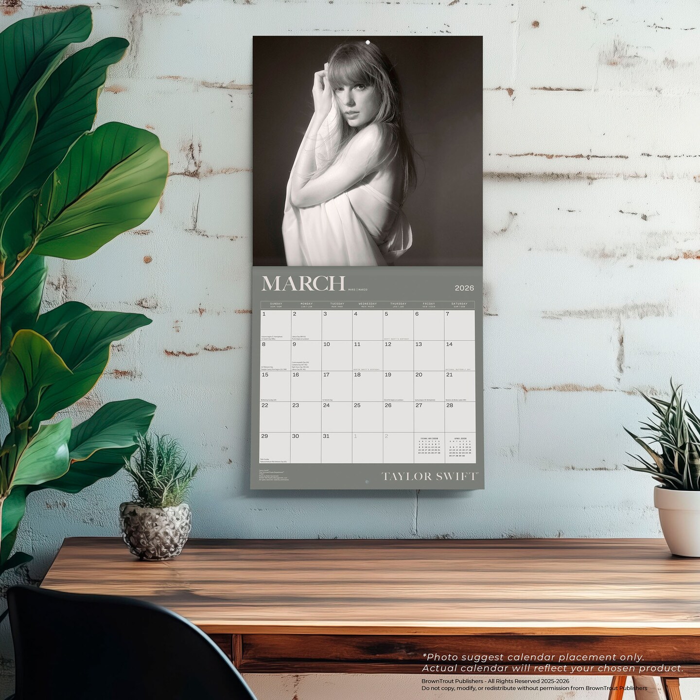 Taylor Swift OFFICIAL | 2026 12 x 24 Inch (Hanging) Monthly Square Wall Calendar | Plastic-Free | BrownTrout | Music Pop Singer Songwriter Celebrity