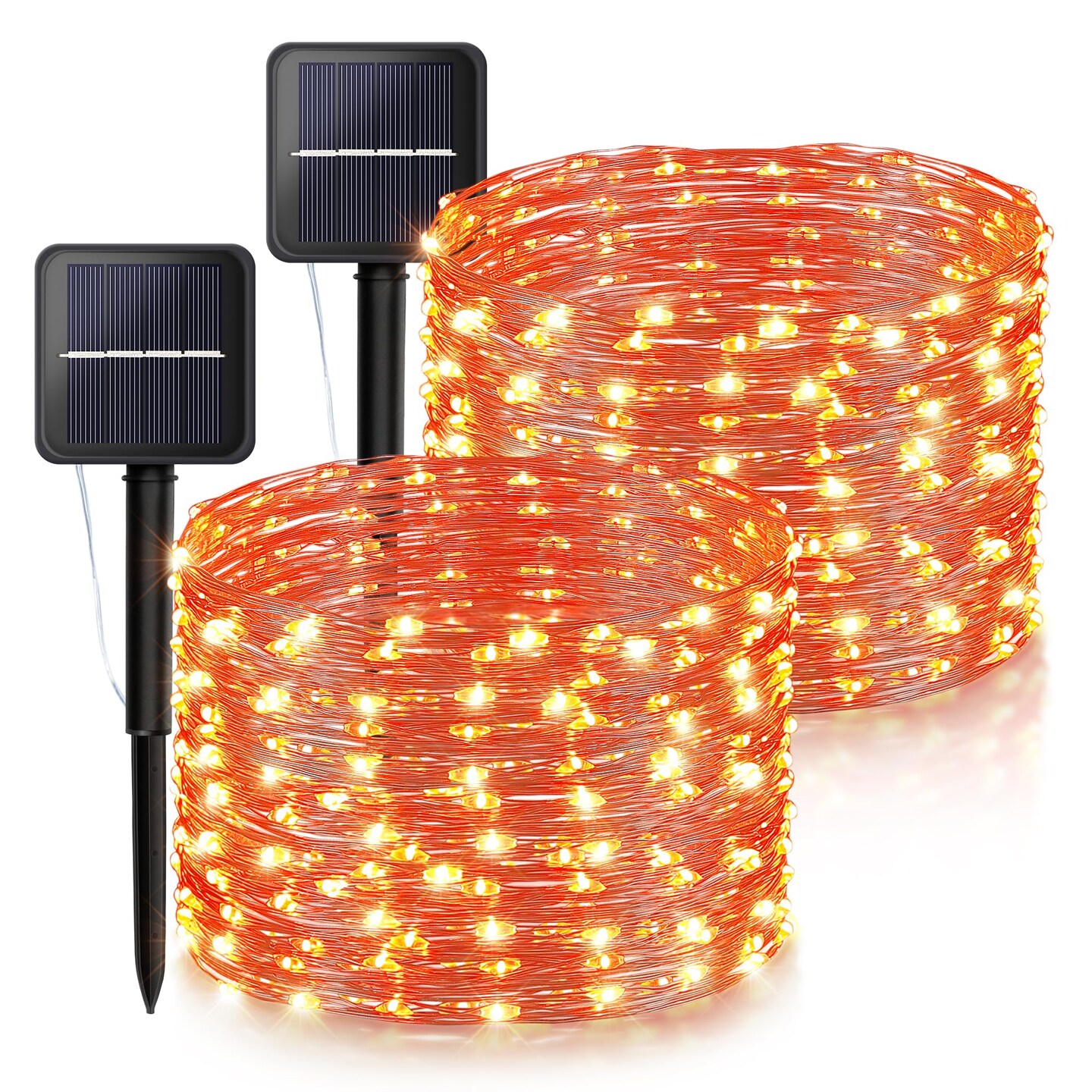 Solar Halloween Lights Outdoor,2 Pack Each 33Ft 100LED Orange Halloween Lights,Copper Wire Solar Powered Fairy String Lights 8 Modes for Garden,Tree,Thanksgiving,Christmas,Parties,Home Decor