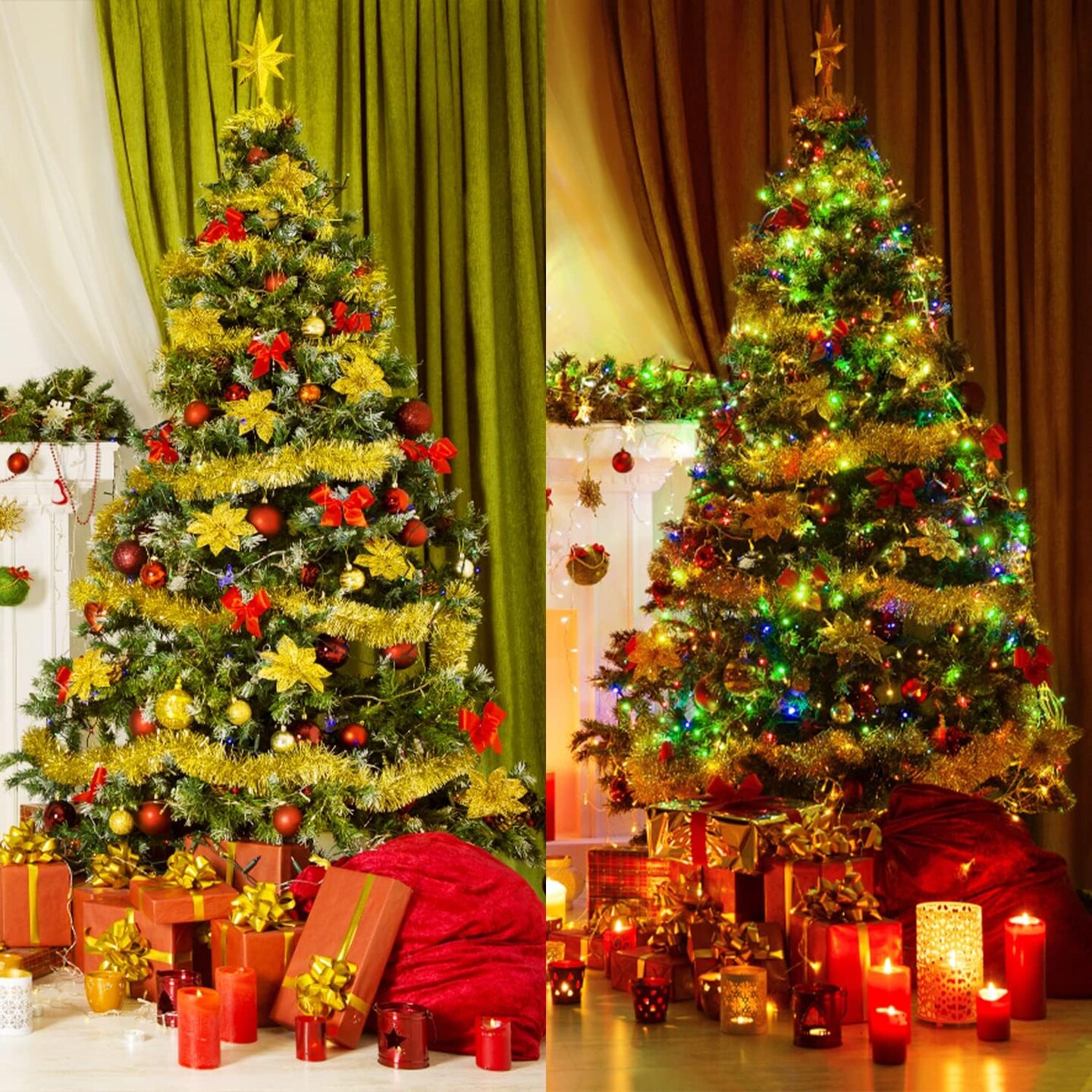 50 FT Christmas Garland Gold Tinsel Garland Christmas Tree Decorations - Non-Lit Xmas Holiday Decor Outdoor Indoor Home Garden Outside Wedding Party Artificial Thick Gold Decorative Garland