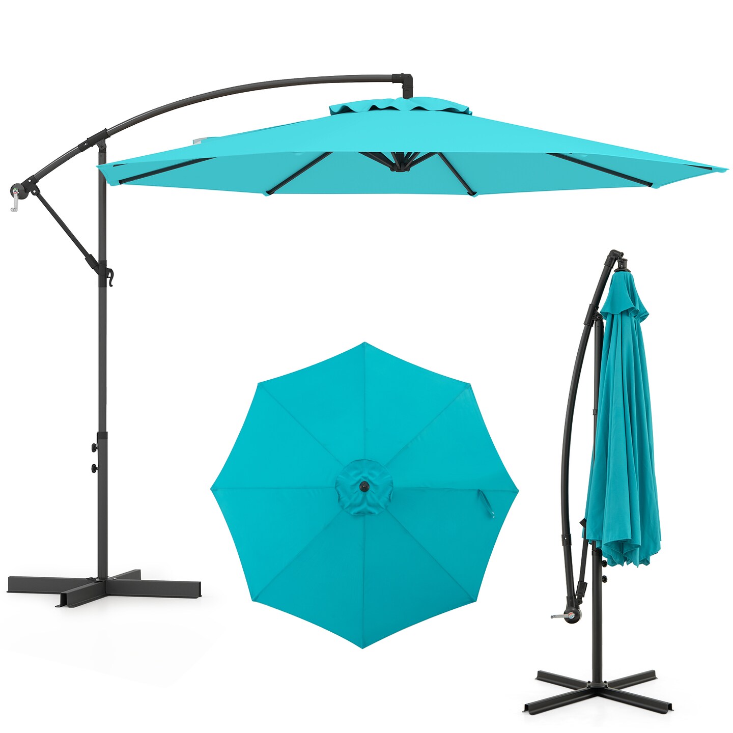 10 Feet Turquoise Polyester Patio Canopy Umbrella with Powder-Coated Iron Frame Tilt and Crank