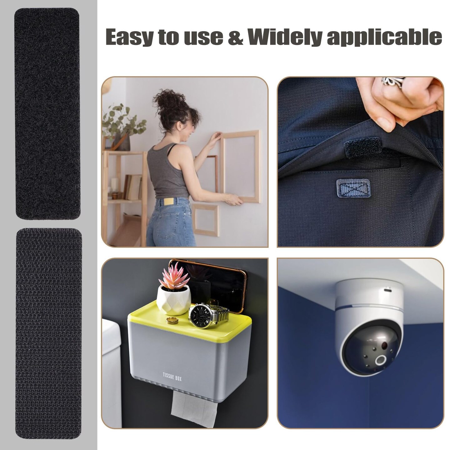 40Sets-1x4 inch Hook&#x26;Loop Strips with Adhesive, Black Command Strips with Backing, Heavy Duty Adhesive Fasten Mounting Tape for Home Office School and Crafting