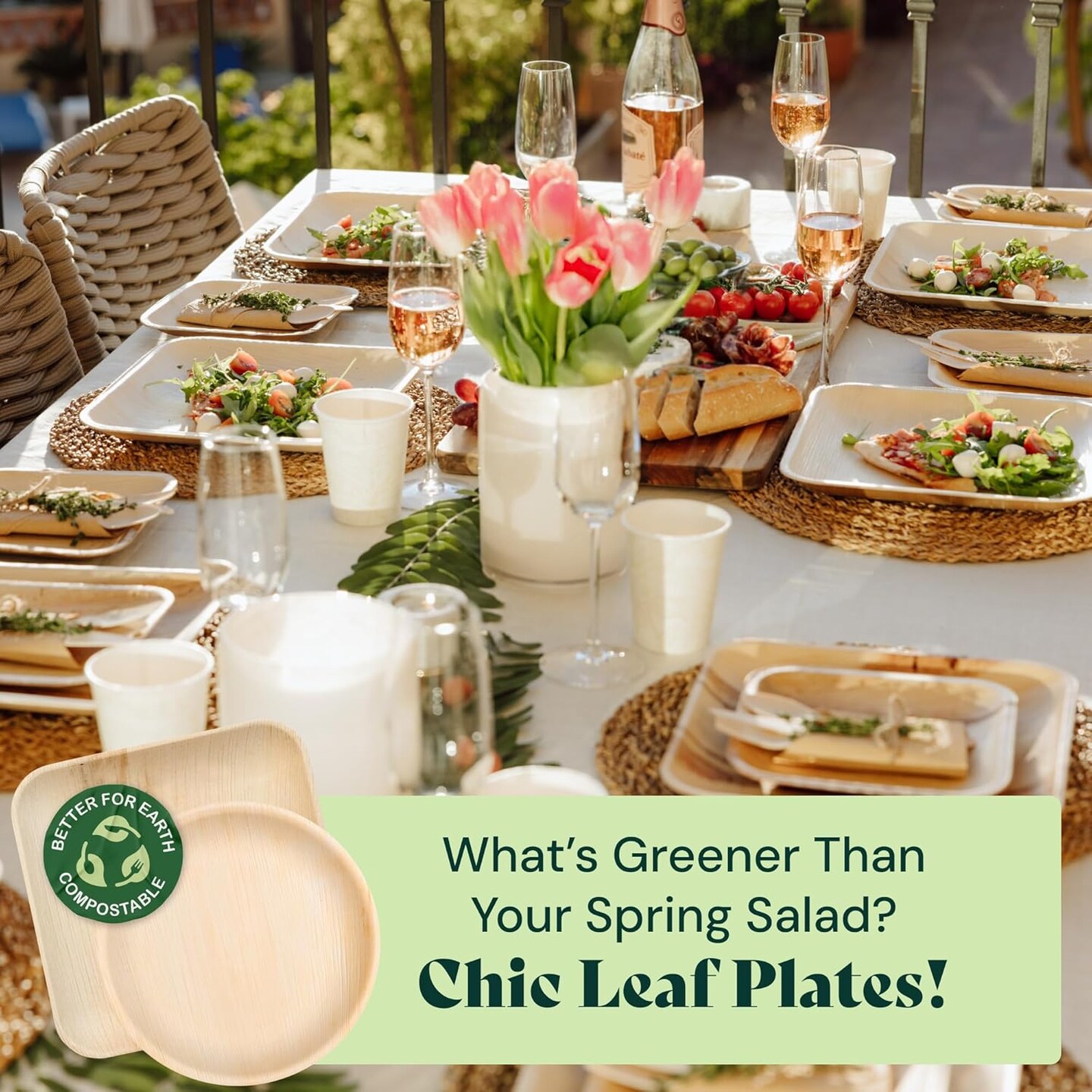 Compostable Palm Leaf Plates & Cups Set – 45-Pack of 10" & 7" Natural Biodegradable Tableware, Includes Durable Bamboo Utensils, Eco-Friendly Disposable Plates & Cups.