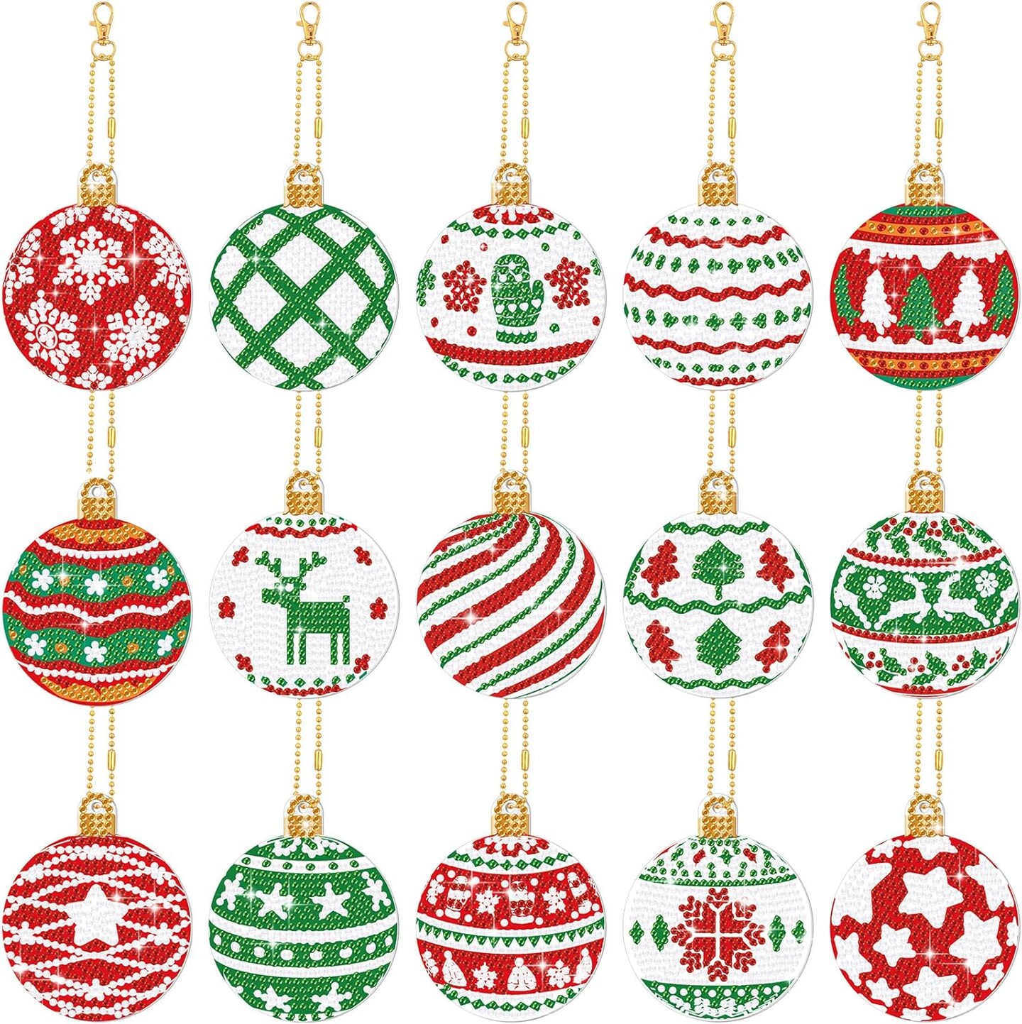 15-Piece Christmas Diamond Art Keychain Kit – 5D DIY Double-Sided Hanging Ornaments, Classic Xmas Craft for Adults & Kids