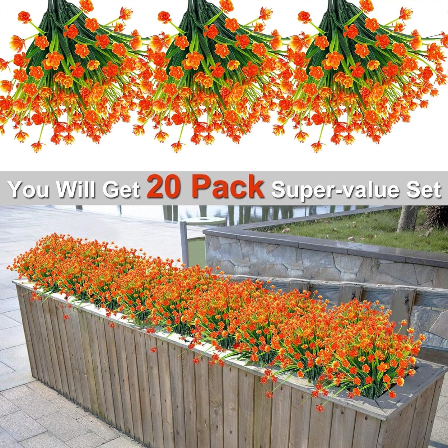 20 Bundles Artificial Fall Flowers for Outdoors Fake Plants Fall Summer Decor, UV Resistant Artificial Plants Fake Flowers