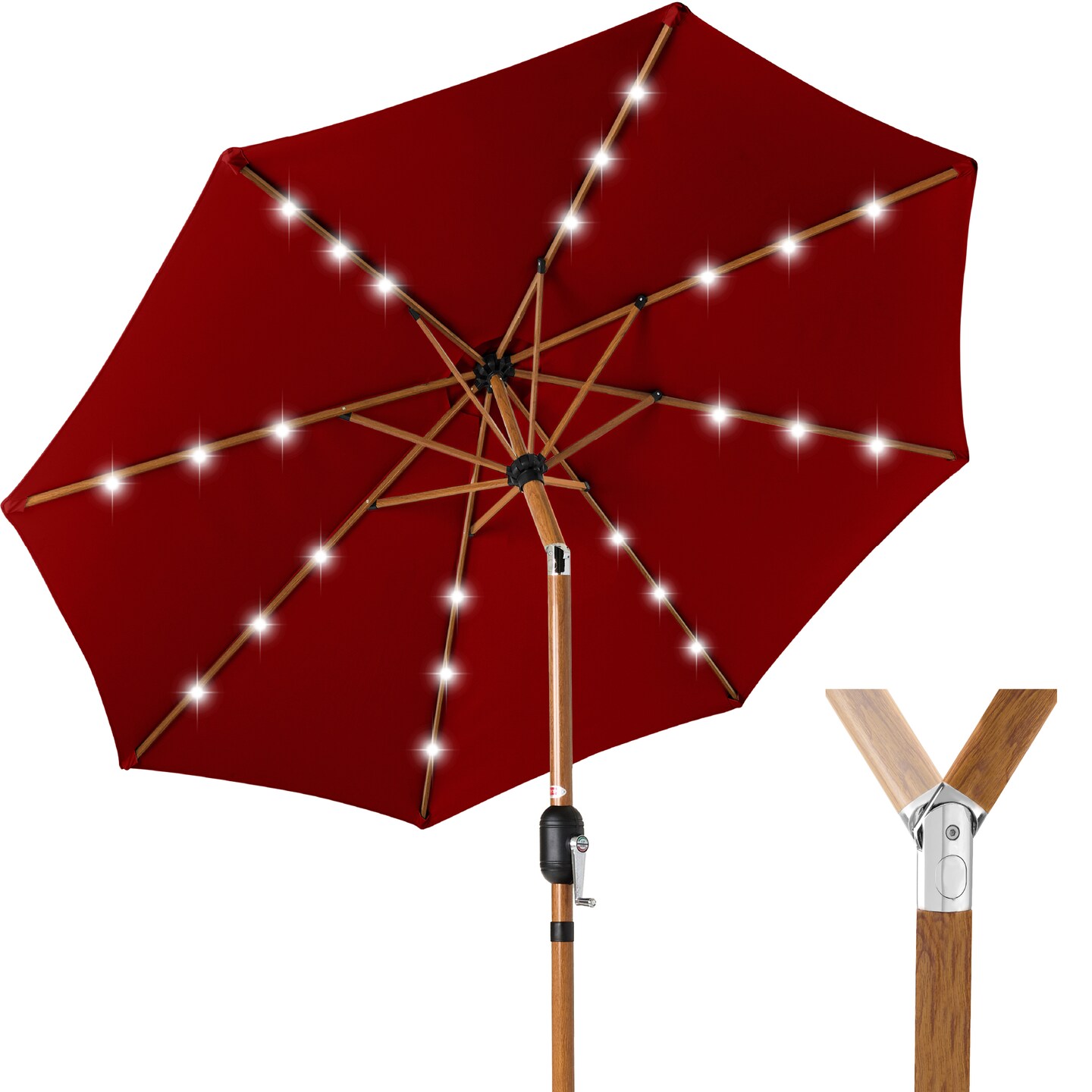Best Choice Products 10ft Solar LED Lighted Outdoor Woodgrain Pattern Steel Market Patio Umbrella