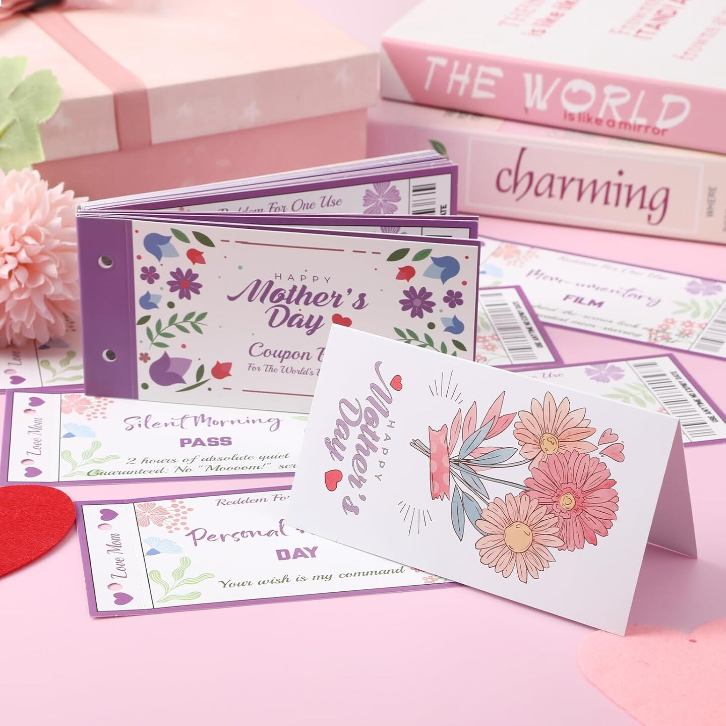 Fun Coupon Book for Mom from Daughter, Unique Mom Gifts for Mother&#x2019;s Birthday from Kids, 20 Fun Floral Vouchers + 10 Blank DIY Sheets, Thoughtful Gifts For Mother Grandmother