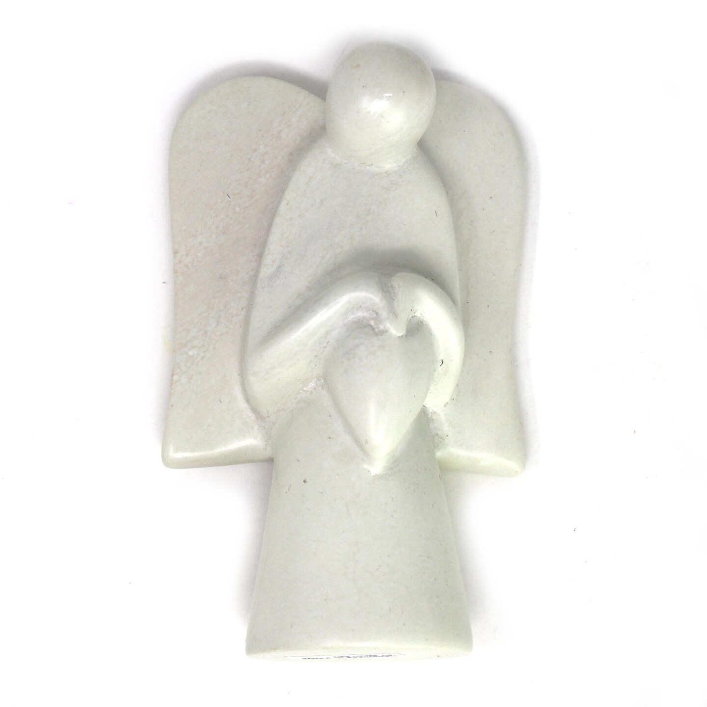 Cream Soapstone Angel Sculpture with Heart 5 inches Hand-Carved