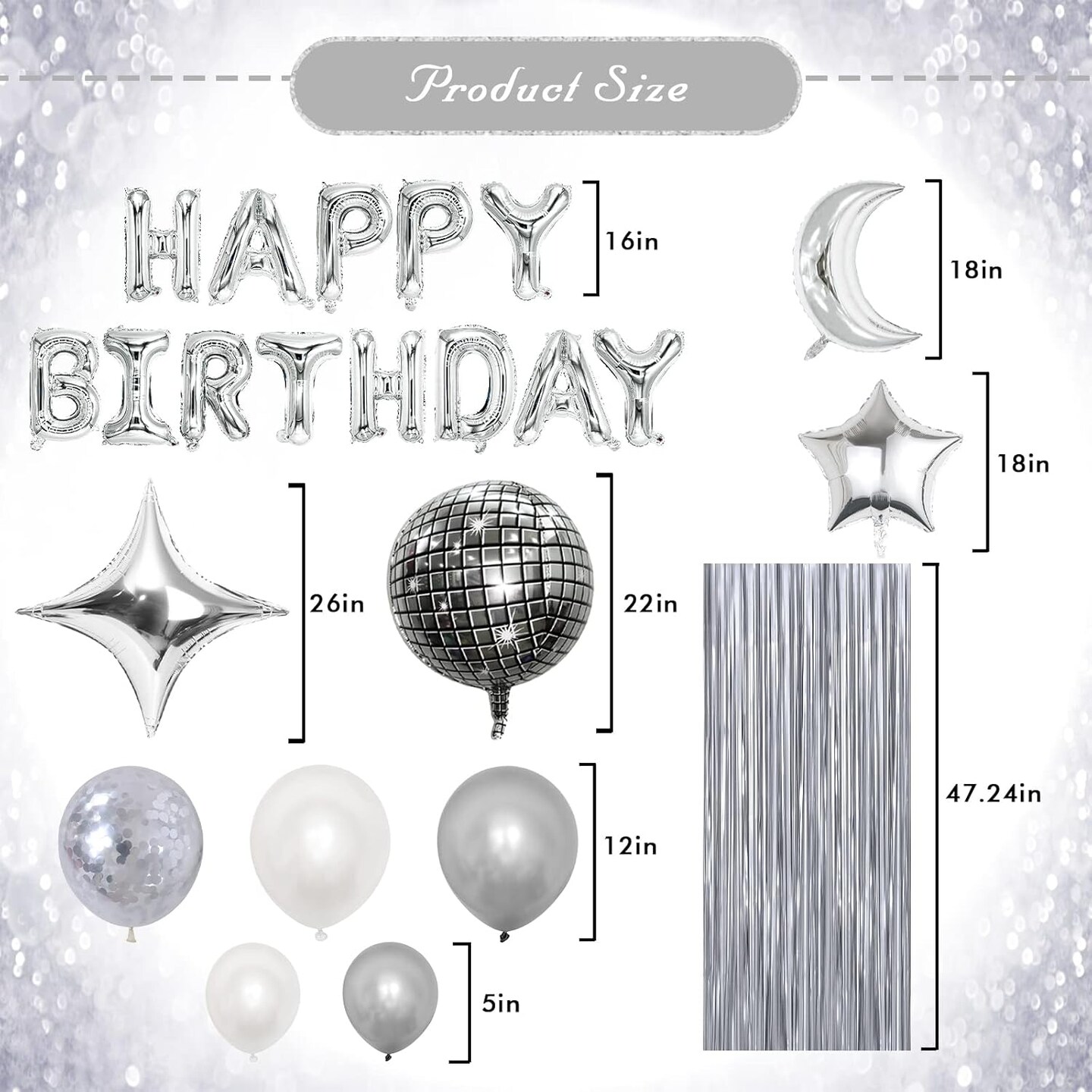 Disco Birthday Party Decorations - 87pcs Disco Happy Birthday Party Decorations Silver Backdrop Disco Birthday Balloons Ball Decor 60s 70s 80s Cool Retro Silver Birthday Decorations Women Men