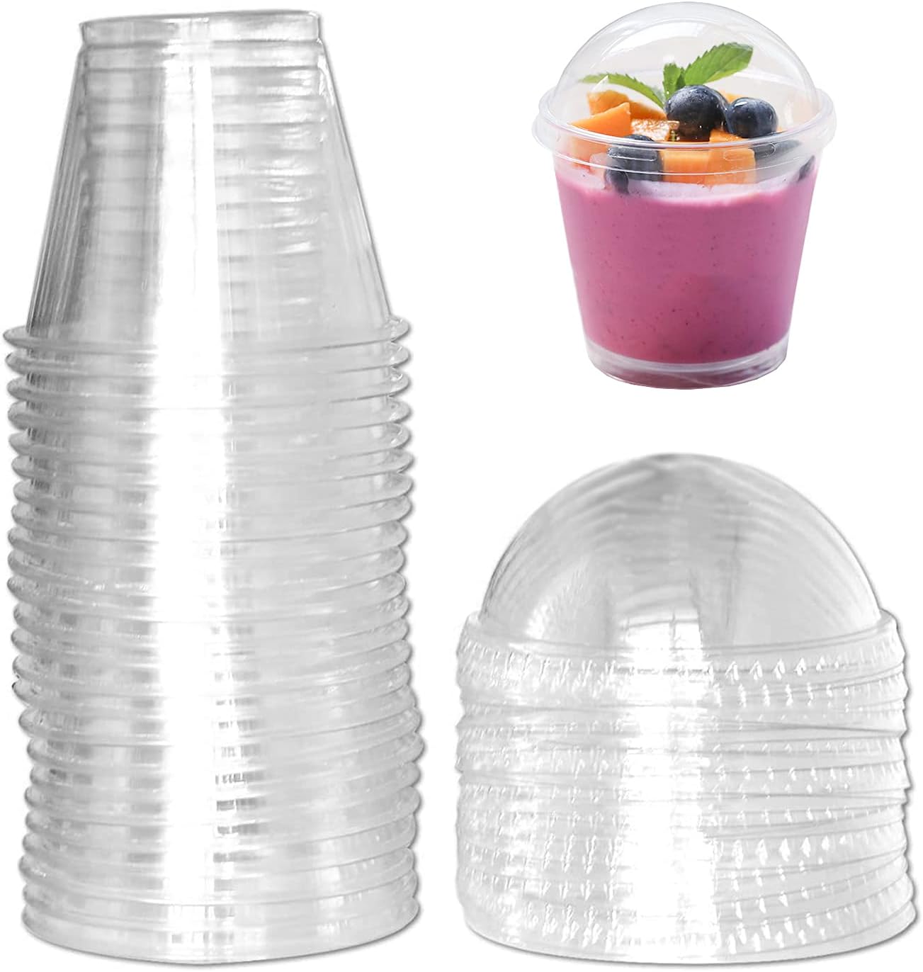 Clear Plastic Cups with Lids,6oz-25 Sets Mini Parfait Cups with No Holes Dome Lids,Parfait Cups with Lids, Disposable Party Cups
