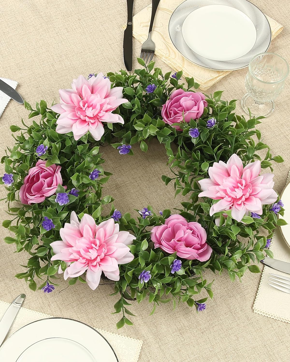 18" Dahlia & Rose Wreath – Spring & Summer Front Door Greenery Décor