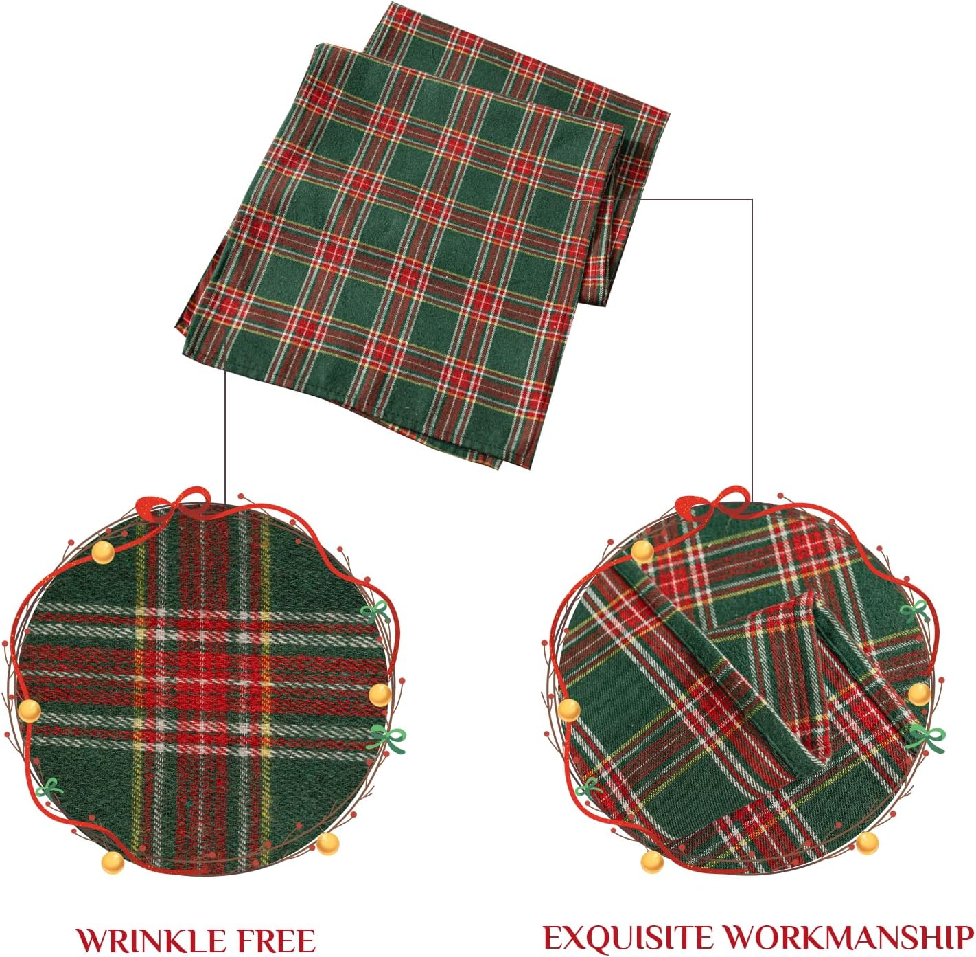 Christmas Checkered Tartan Table Runner - Green Buffalo Plaid Xmas Stain Resistant Washable Table Decoration