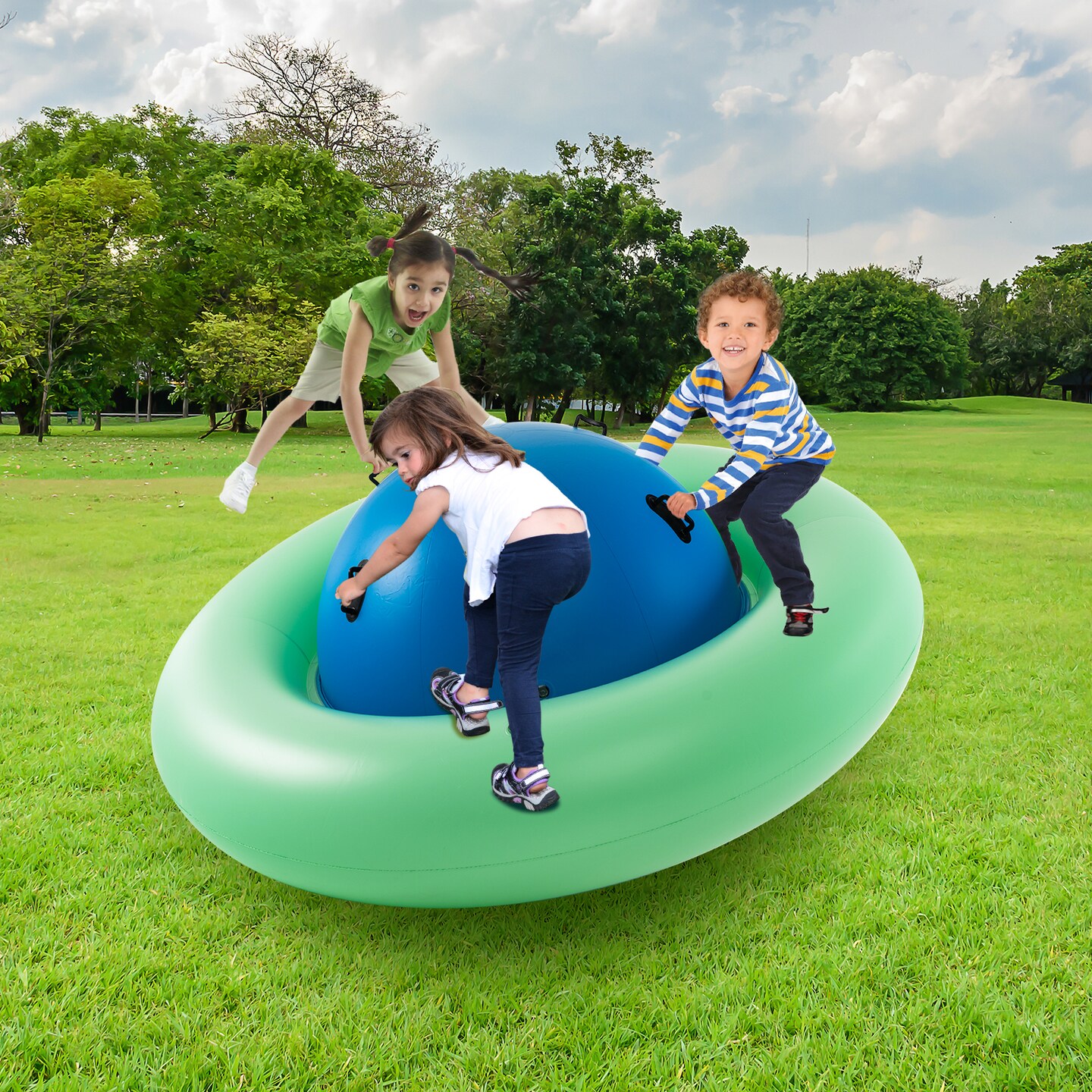 Kids Inflatable Dome Rocker Bouncer with 6 Handles 7.5 Foot Giant Play Set