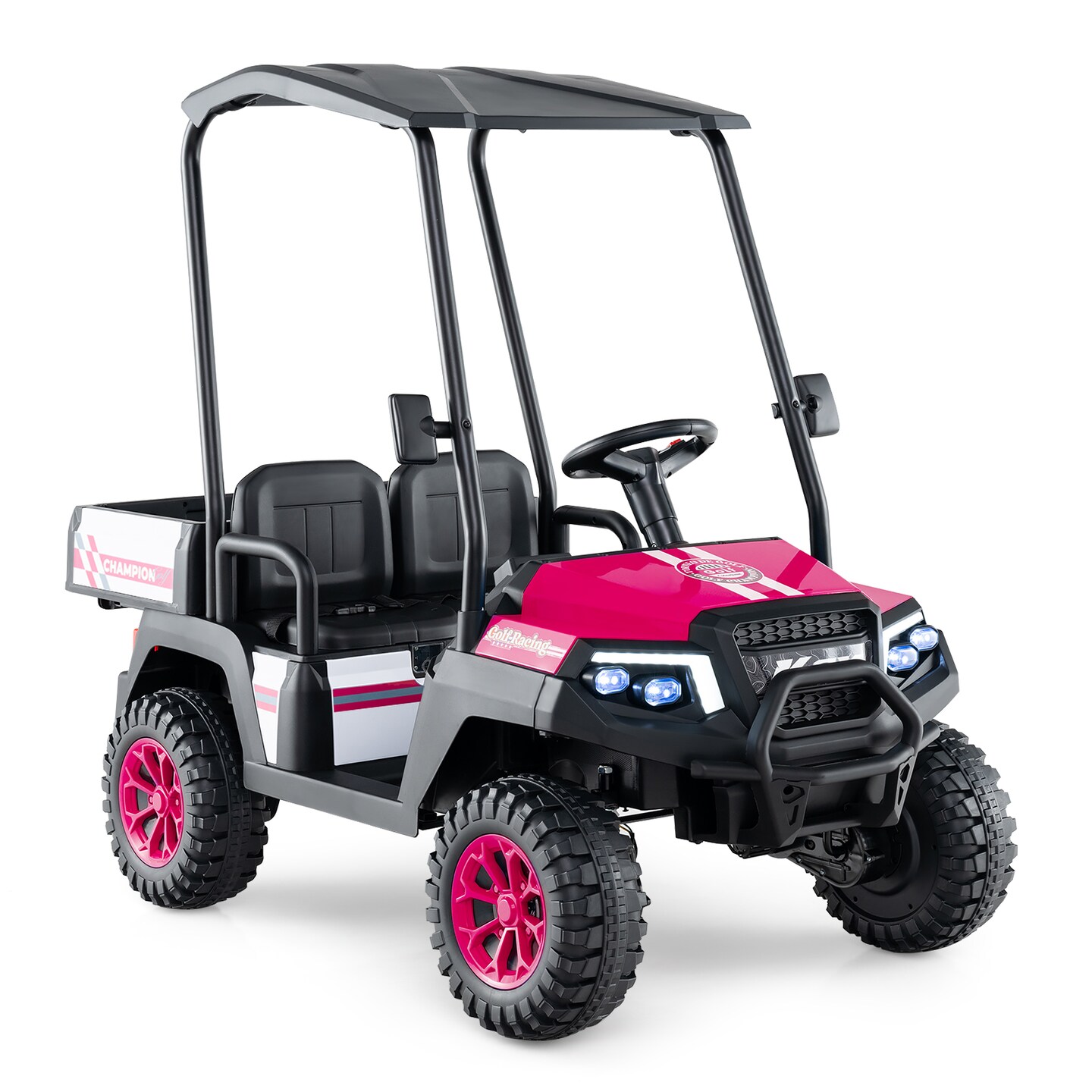2-Seater Kids Golf Cart 4WD with Storage Trunk, Horn and Rechargeable Battery