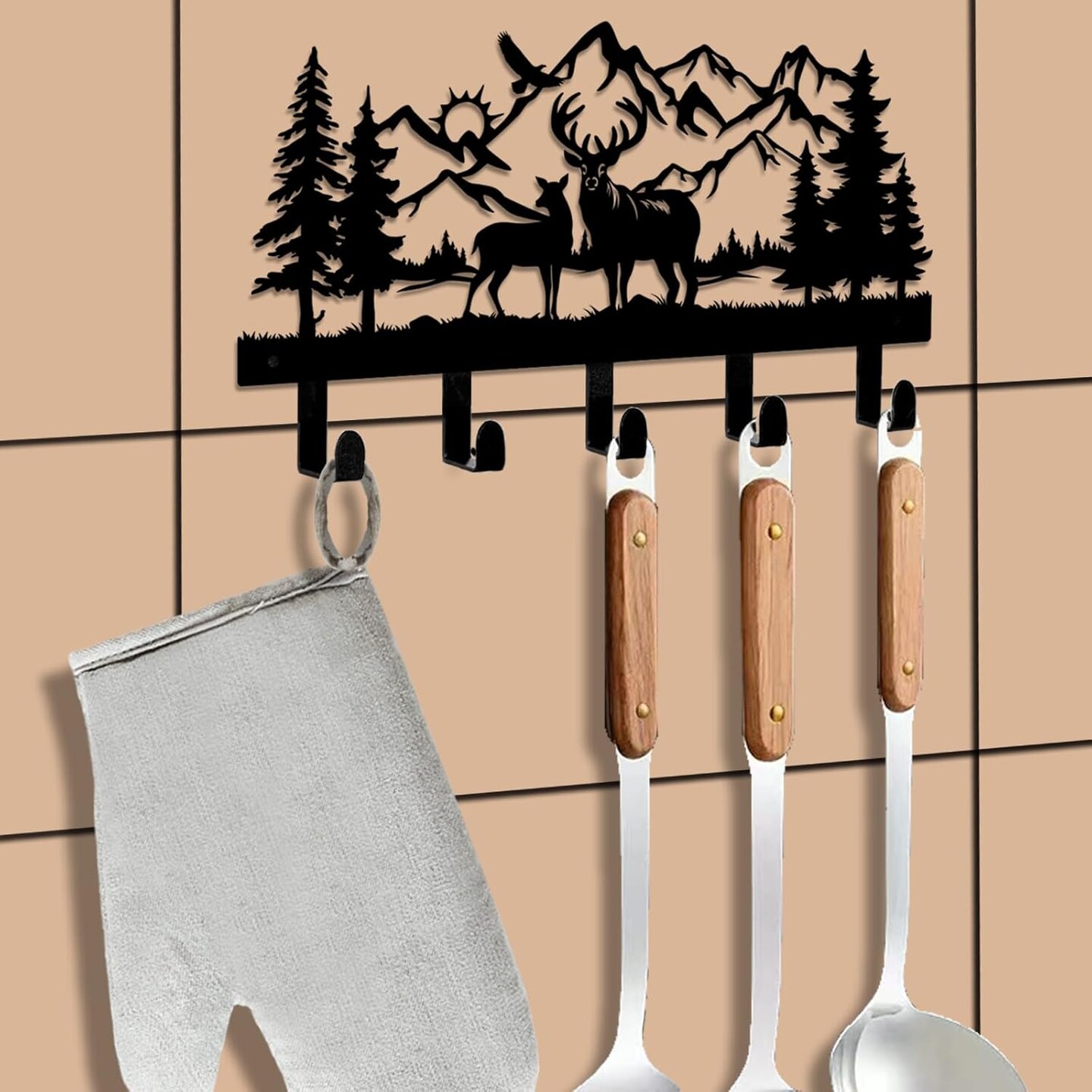 Deer Metal Key Holder for Wall, Key Holder Wall Mount, Key Rack, Key Hooks for Living Room, Hallway, Office