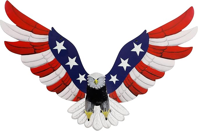American Eagle Patriotic decorations, Independence Day 4th of July Decoration Metal Wall Art, American Flag Bald Eagle Hanging Sculpture, Large Handmade Centerpiece for Indoor Bedroom Office Outdoor 23.6" x 14"