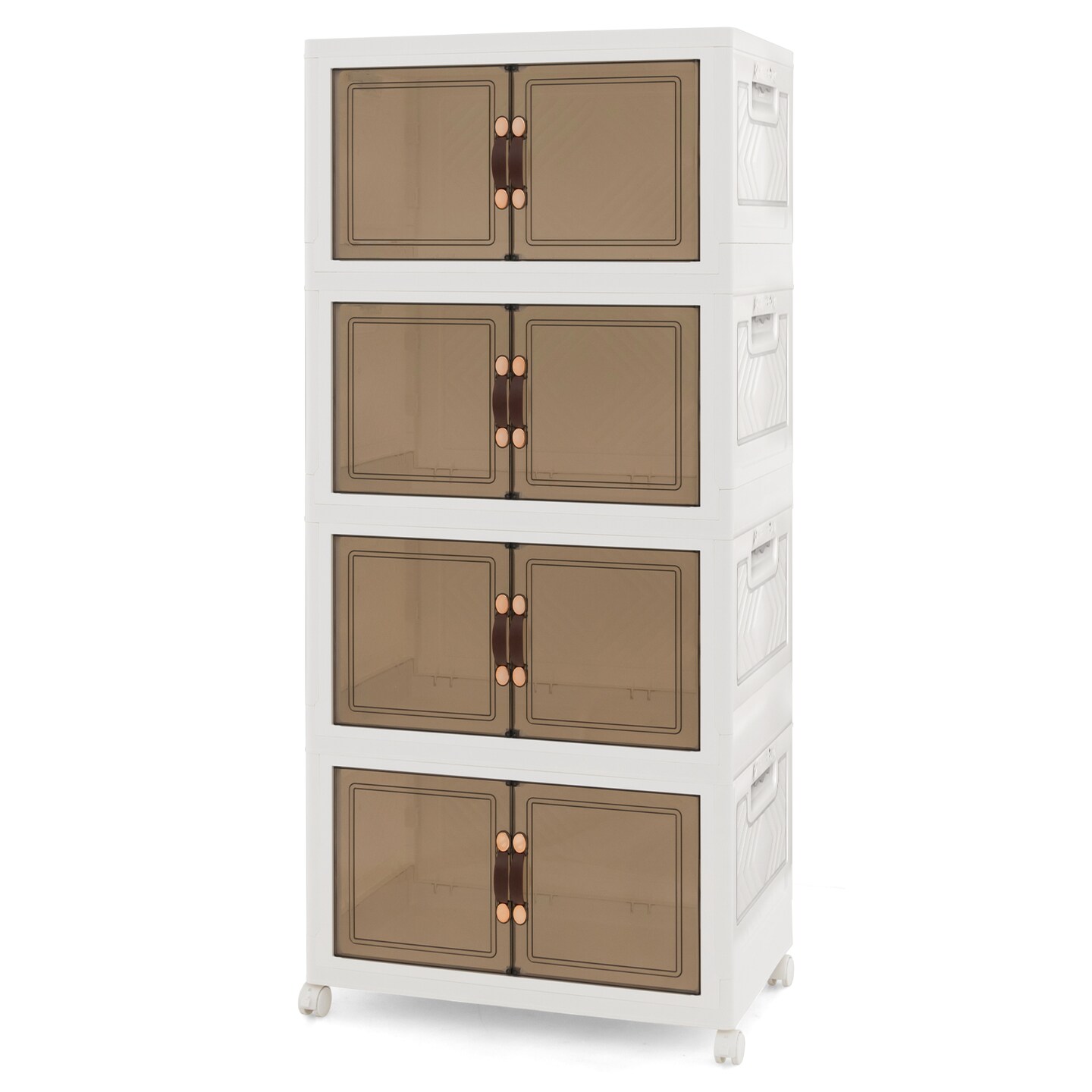White-Brown 3 Height Adjustable Stackable Storage Bins with Foldable and Magnetic Snap Closure