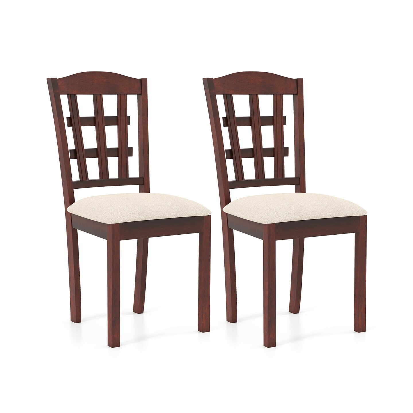 Set of 2 Classic Wood Kitchen Chairs with Cushioned Faux Leather Seats