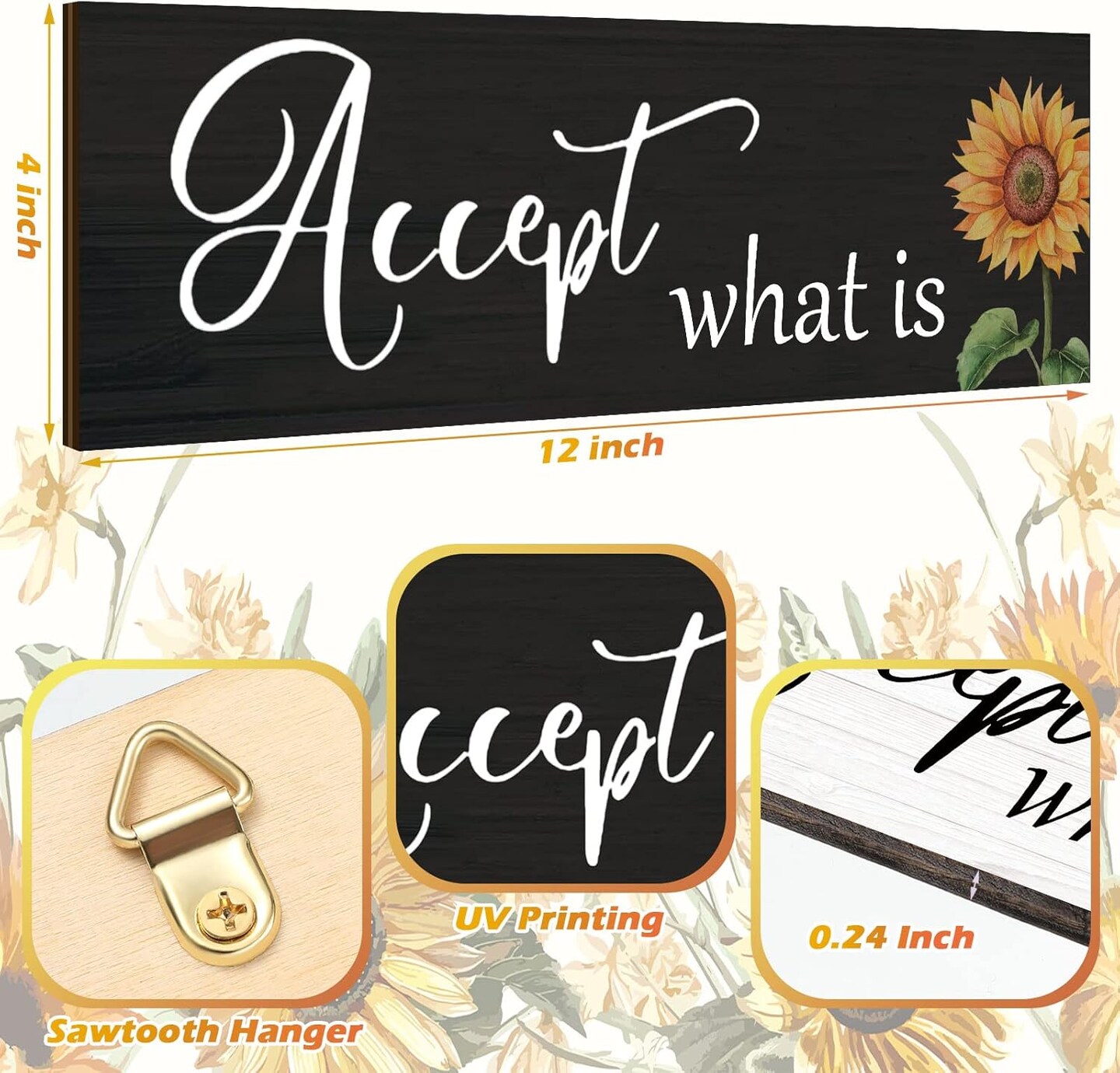 3 Pcs Sunflower Bathroom Decor Kitchen Dandelion Art Wall Decor Rustic Inspirational Wooden Sign Farmhouse Vintage Home Living Room (Sunflower Style)