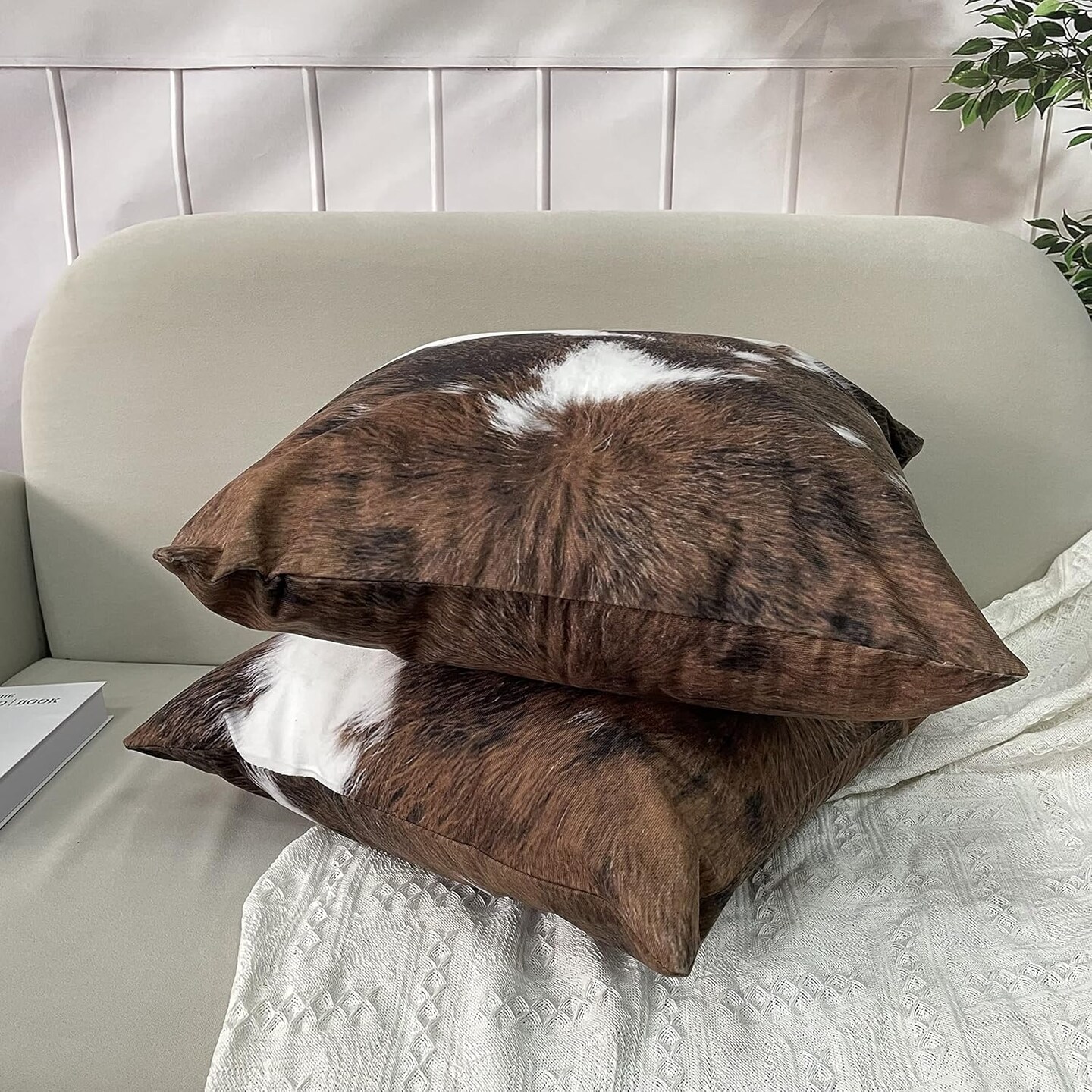 2 Packs Hidden Zippered Pillowcase Christmas Cowhide Accent 20X20Inch,Decorative Throw Custom Cotton Pillow Case Cushion Cover for Home