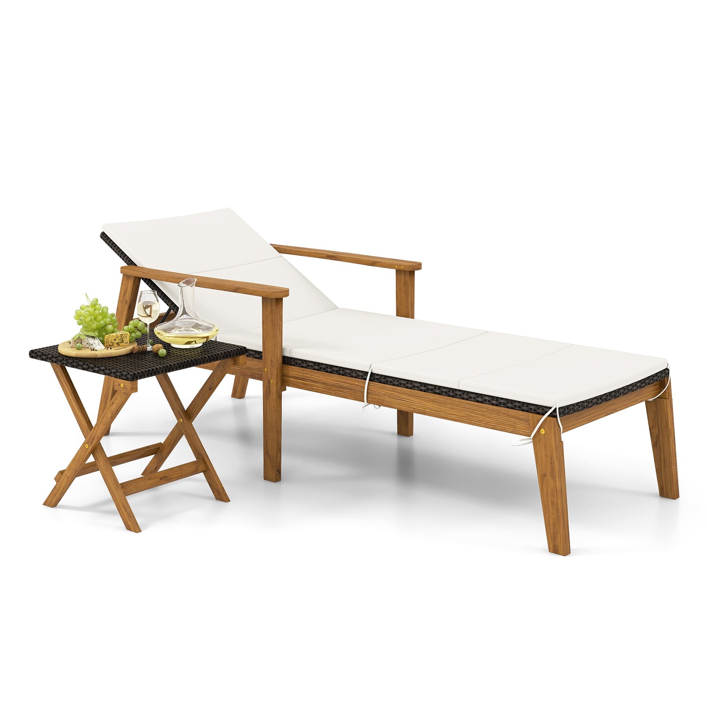 2-Piece Outdoor Patio Chaise Lounge Set with Folding Coffee Table