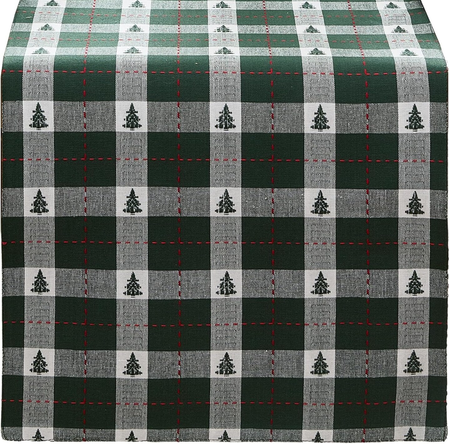 Home Fashions Sherwood Tree Dobby Christmas/Holiday Cotton Dining Table or Console Runner, 13&#x22;x70&#x22;, Green