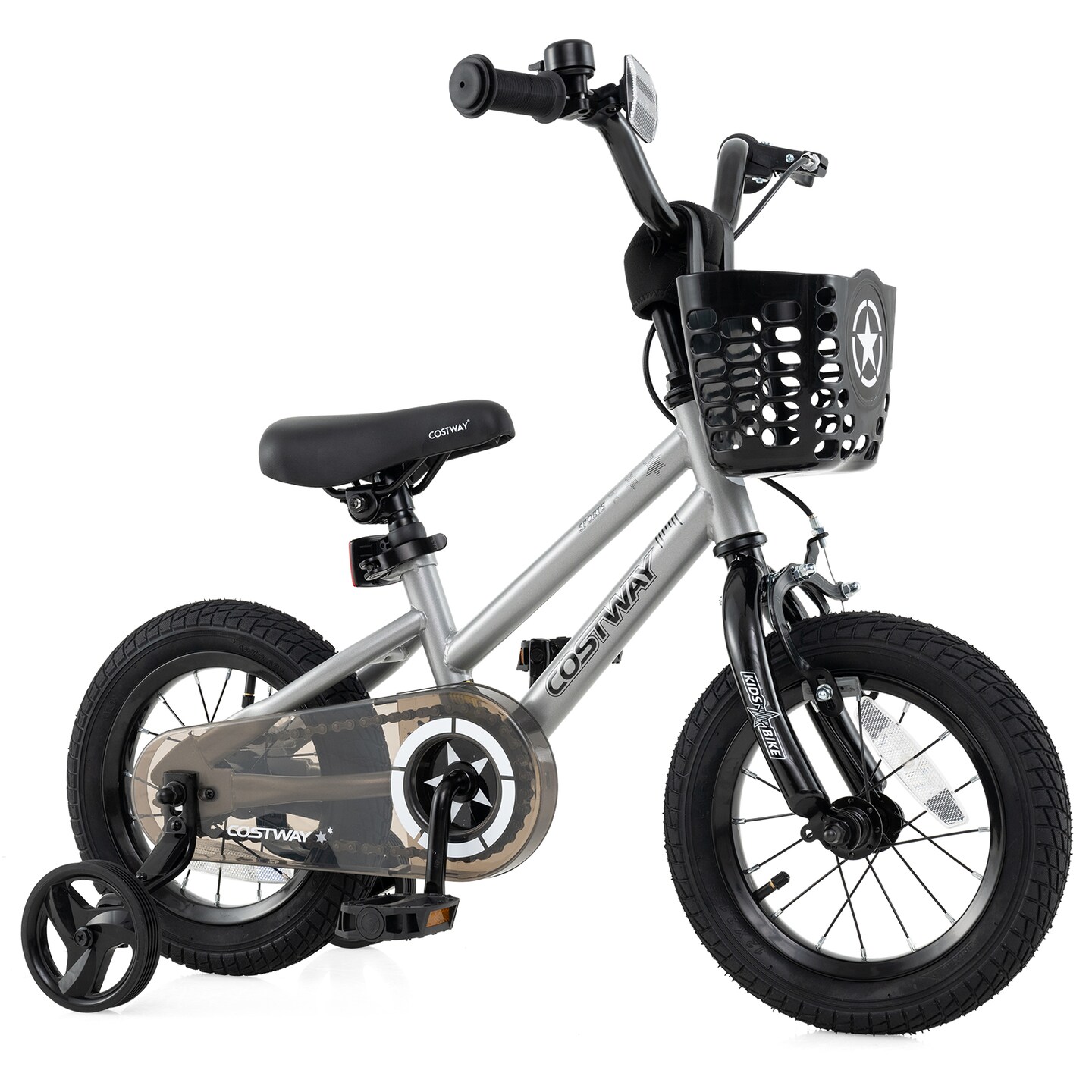 Children’s Bike with Training Wheels and Enclosed Chain Guard, Hand Brake Basket Reflectors
