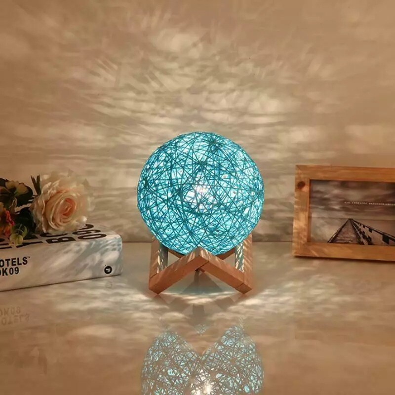 LED Rattan Ball USB Night Light Bedside Desk Lamp with Remote