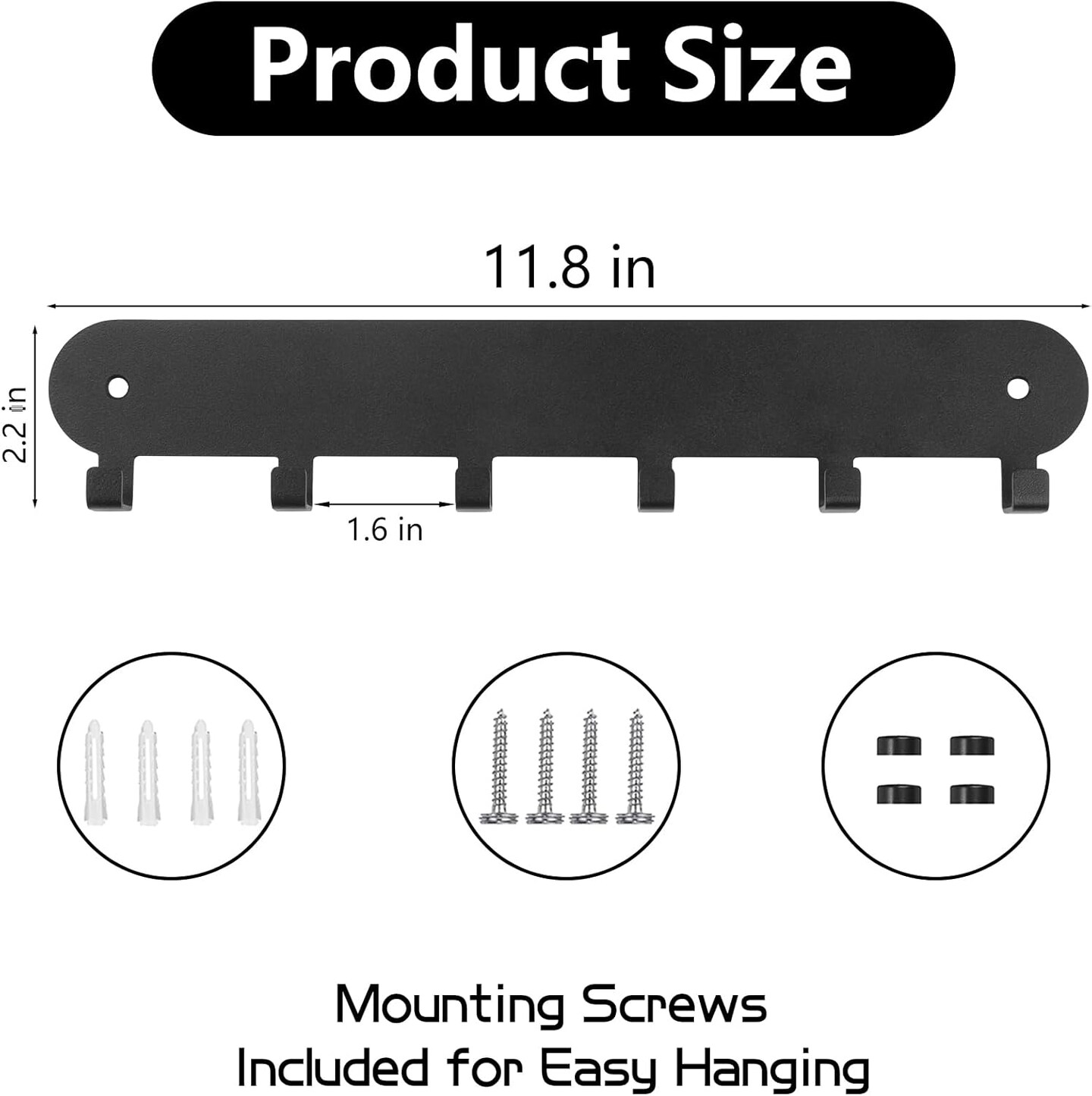 2 Pack Key Holder for Wall,Key Hooks with 6 Hooks,Key Rack Self Adhesive, Key Rack Wall Mount for Wall No Drill for Living Room, Kitchen, Bathroom, Garage (Black)