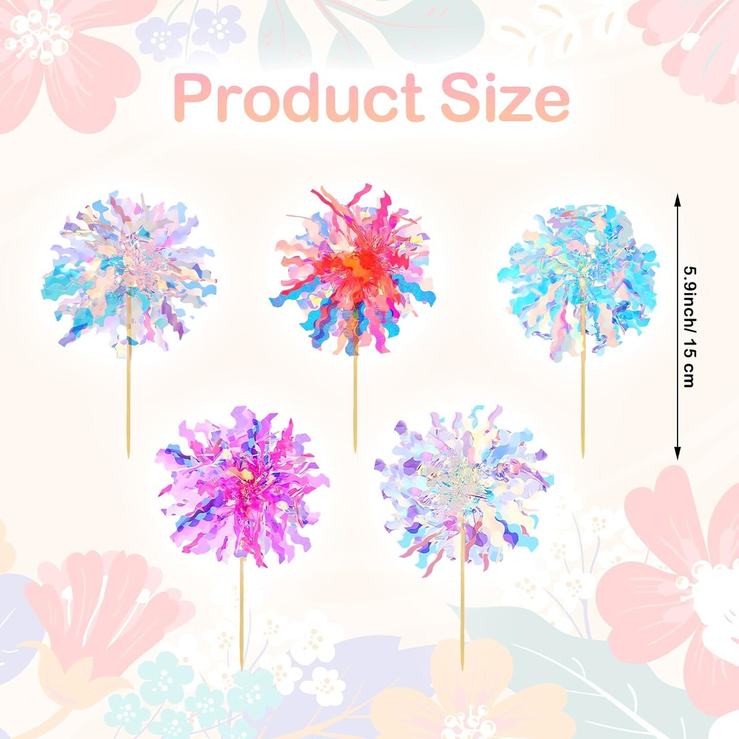 10Pcs Happy Birthday Cake Toppers, Foil Firework Cupcake Toppers, Sparkle Tinsel Cake Toppers Cocktail Food Toothpick for Birthday Wedding Baby Shower Graduation Party Supplies