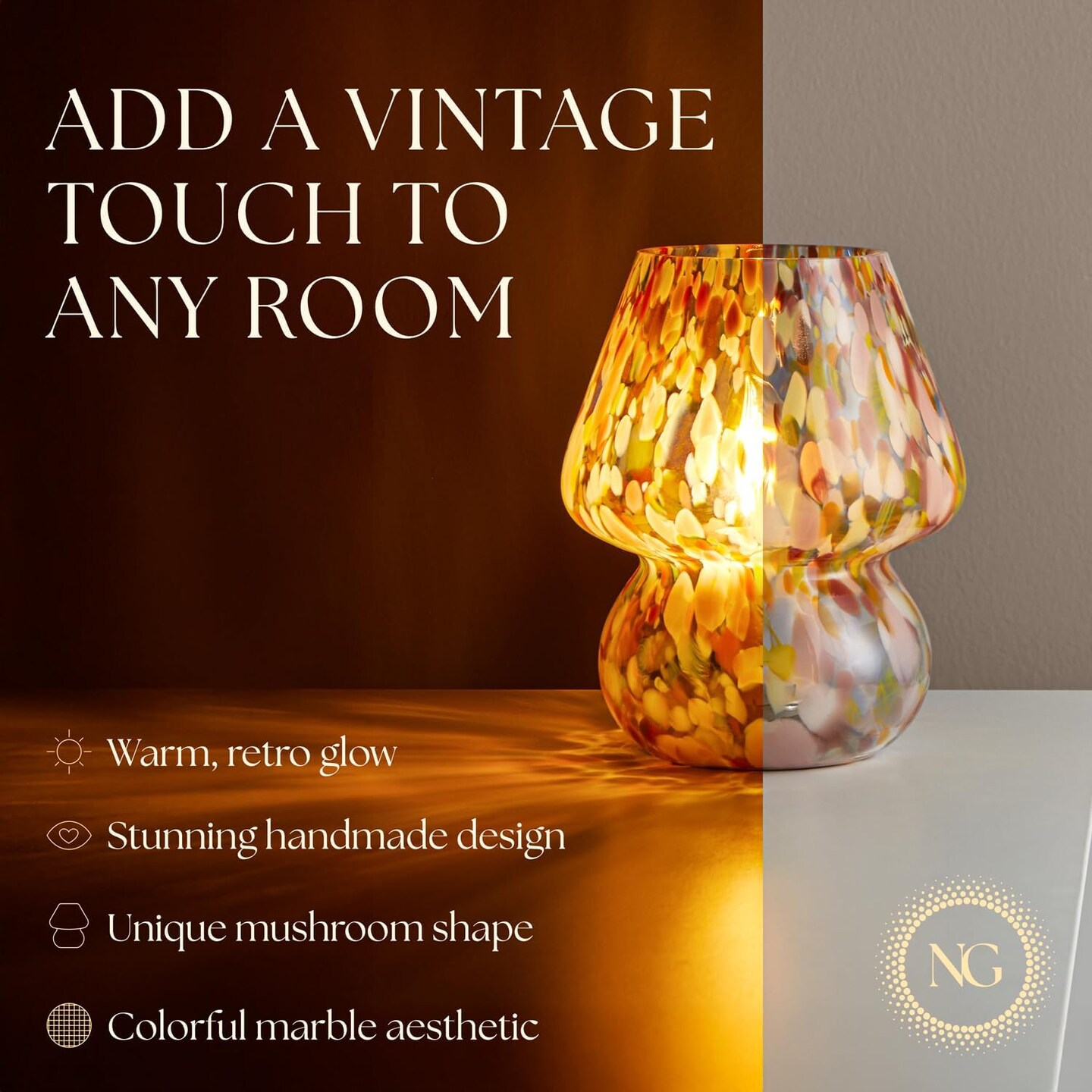 Next Glow Mushroom Lamp - Retro Funky Aesthetic LED Table Lamp, Dimmable E26 Socket Bulb