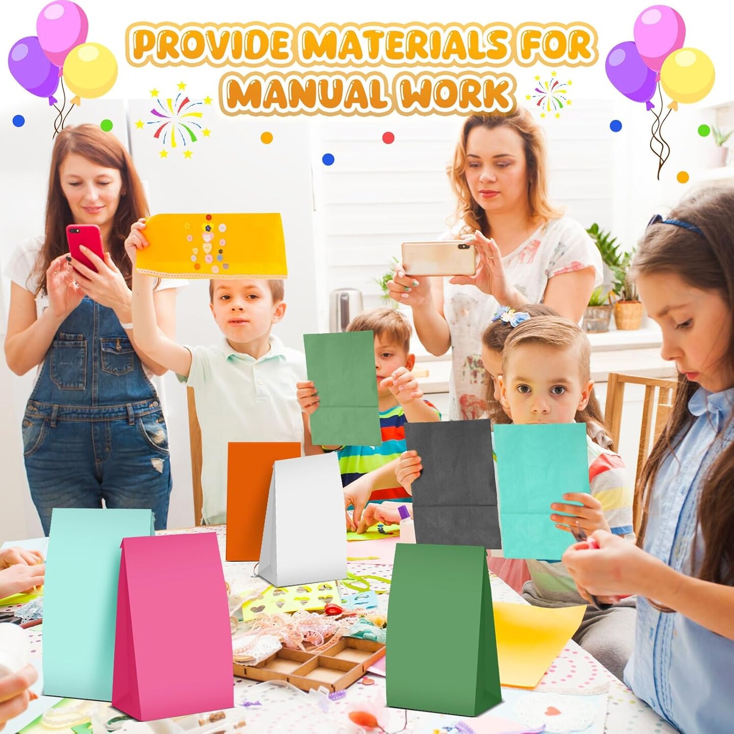 100 Piece Colored Paper Gift Bags Party Favor Rainbow Small Size Treat Goody Bags for Birthday Wedding Baby Shower Crafts, 8 Colors, 9.45 x 5.12 x 3.15 Inches(Soft Colors)