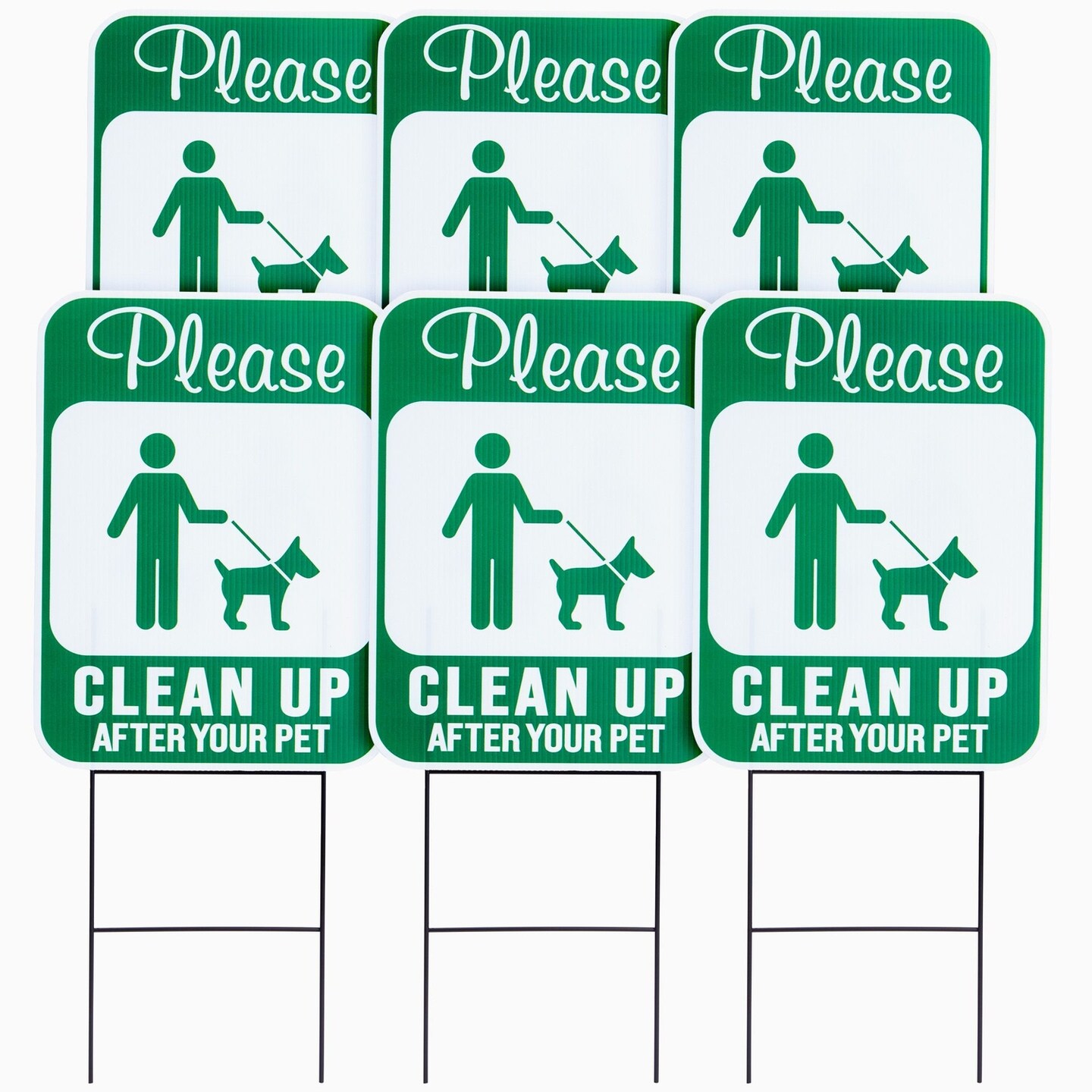 6-Pack of Dog Poop Signs for Yard with Metal Wire H-Stakes for Front Lawn, Double-Sided Weather Resistant 12x9 Pick Up After Your Pet Sign for Outdoors, Neighbors