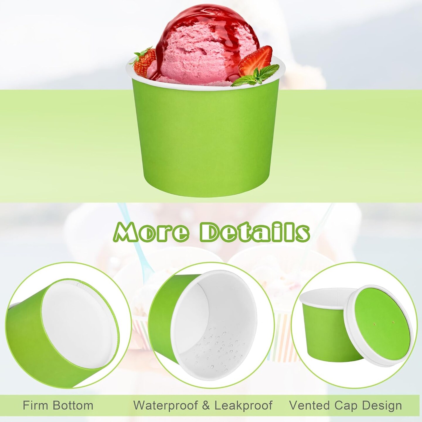 60 Pack 8 Ounces Ice Cream Paper Cups with Lids Disposable Paper Dessert Bowls Ice Cream Containers Sundae Snack Party Supplies Treat Soup Cups for Camping, Trips, Picnics, and Events
