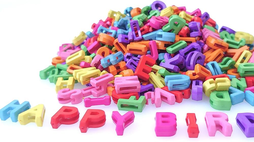 300+ PCS Large Alphabet Beads (9×12mm) – A–Z Plastic Letter Beads in Solid Colors for Jewelry & Crafts