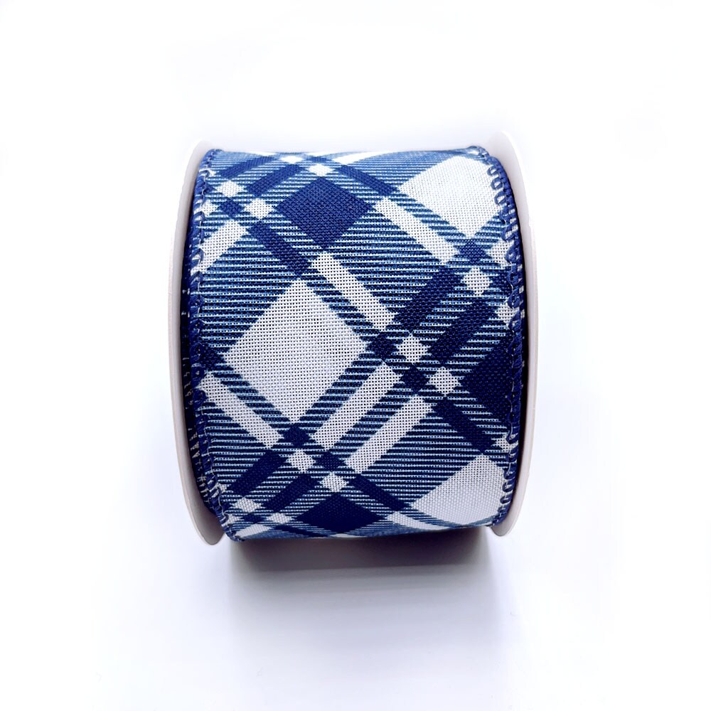 Designer's Shop WR 63-5218 2.5” x 10 yard Holiday Blue and White plaid wired edge ribbons